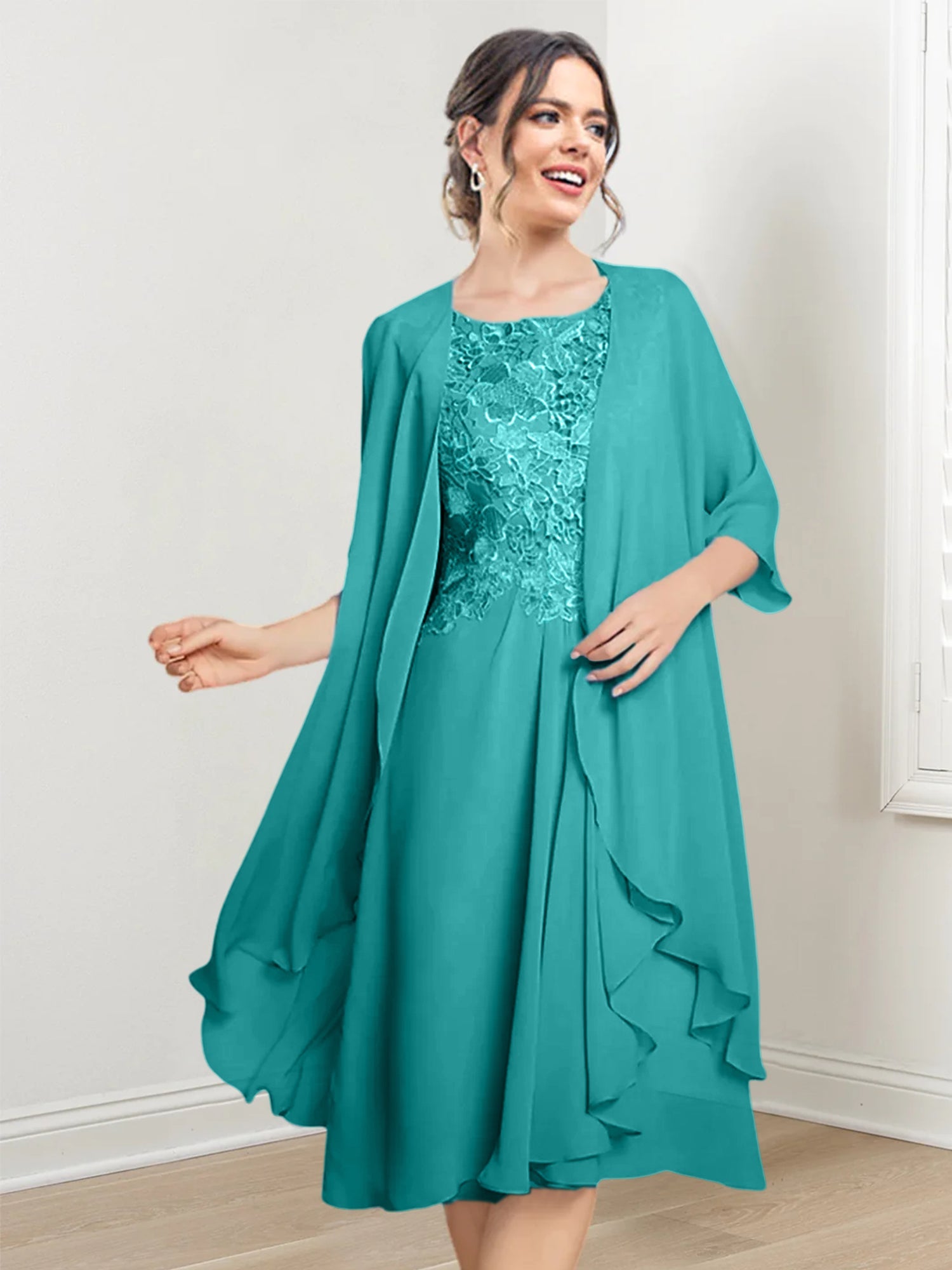 Princess Scoop Knee-Length Mother of the Bride Dresses