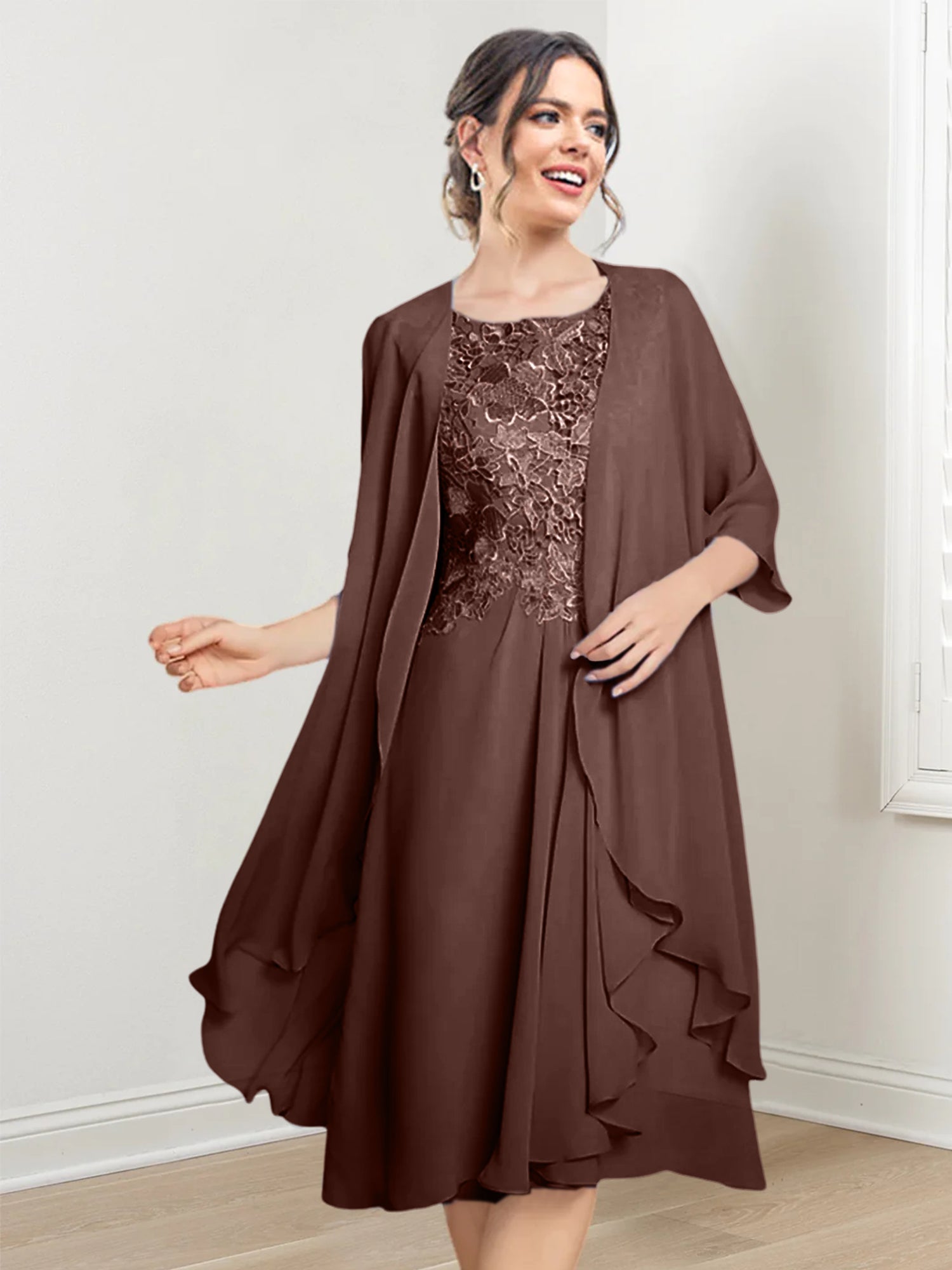 Princess Scoop Knee-Length Mother of the Bride Dresses