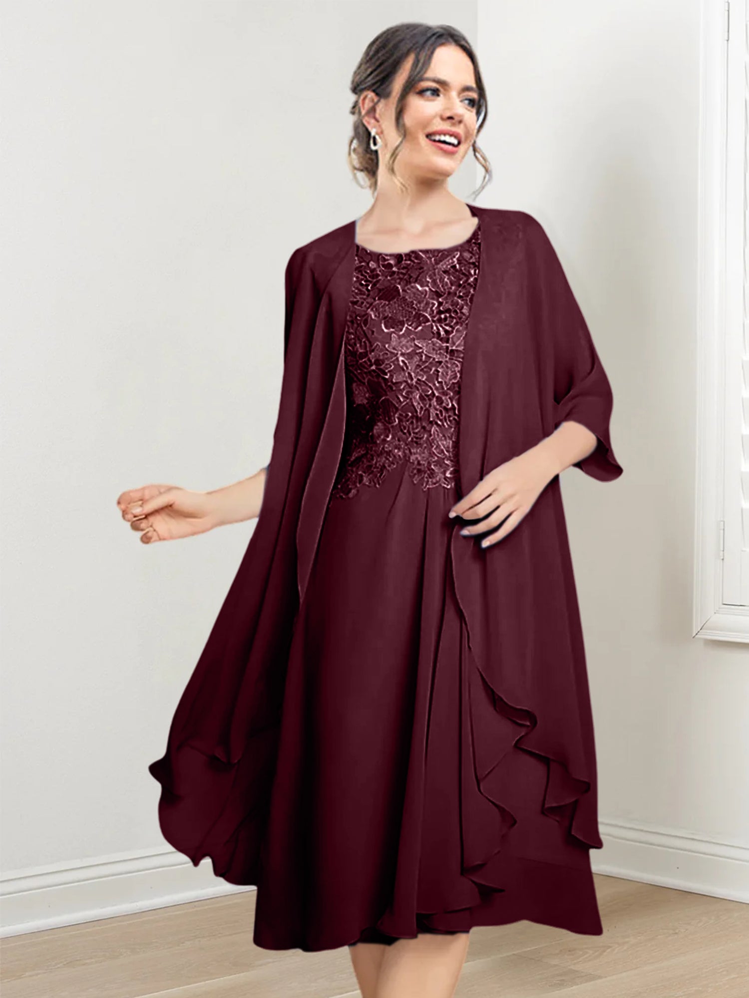 Princess Scoop Knee-Length Mother of the Bride Dresses