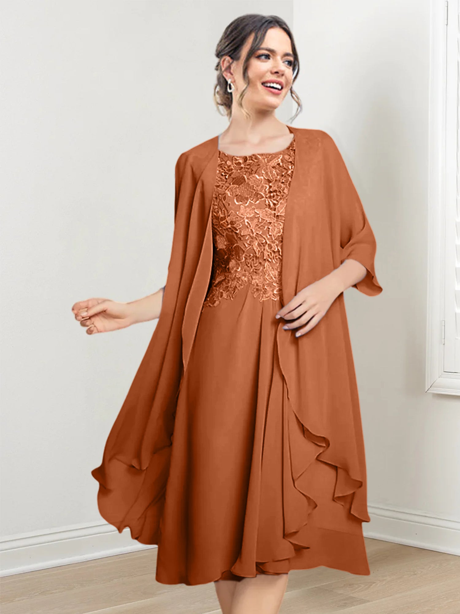 Princess Scoop Knee-Length Mother of the Bride Dresses