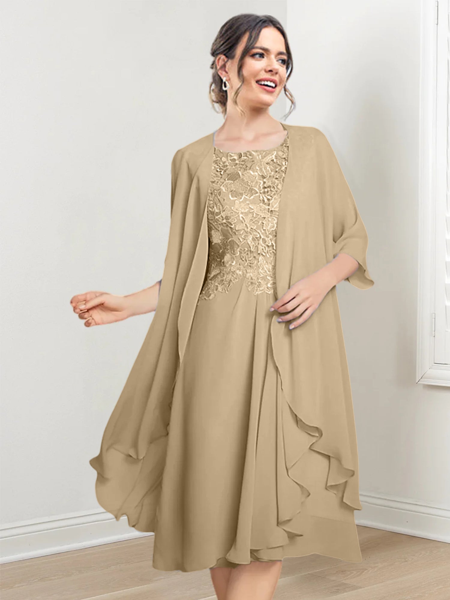 Princess Scoop Knee-Length Mother of the Bride Dresses