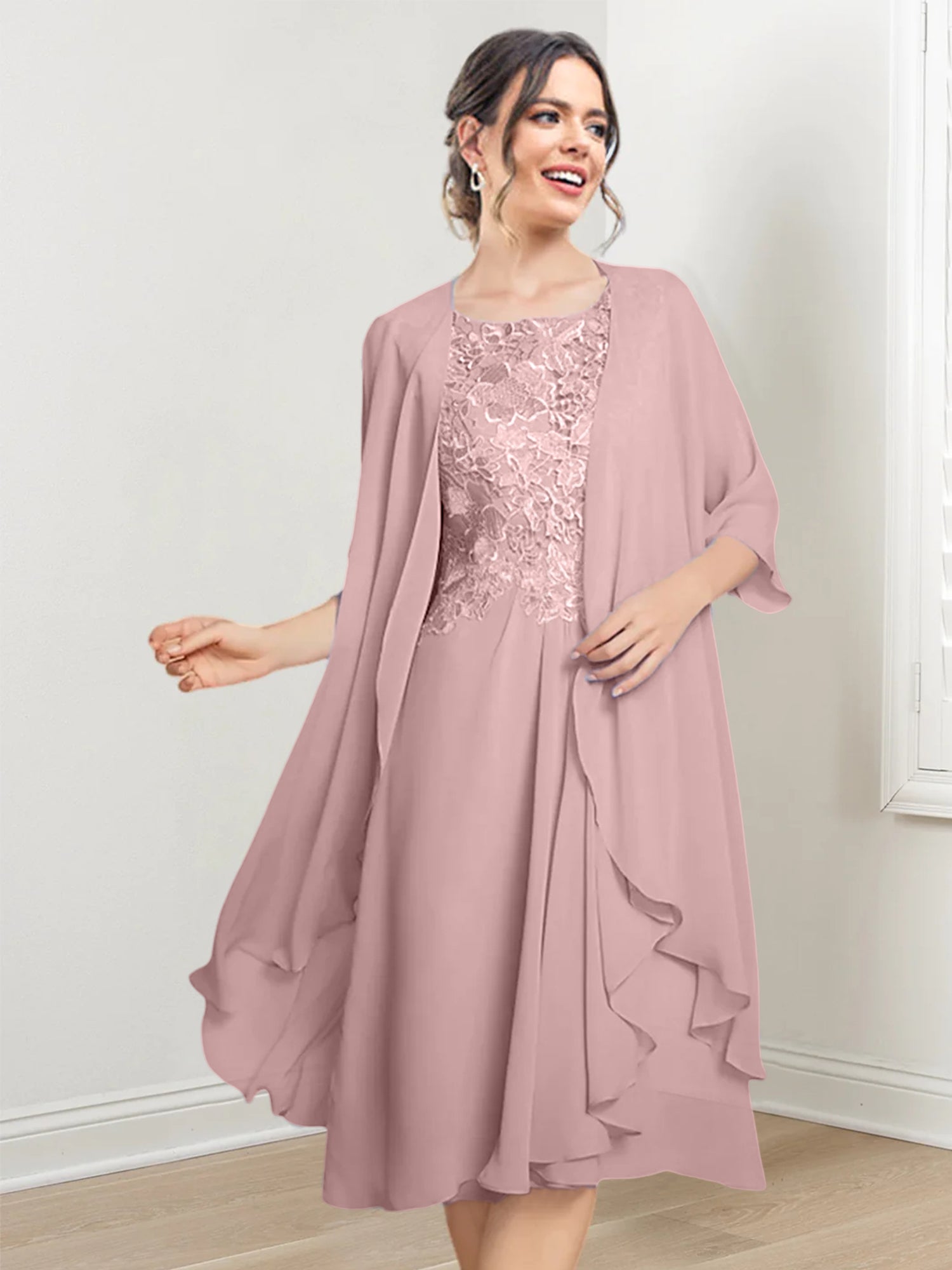 Princess Scoop Knee-Length Mother of the Bride Dresses