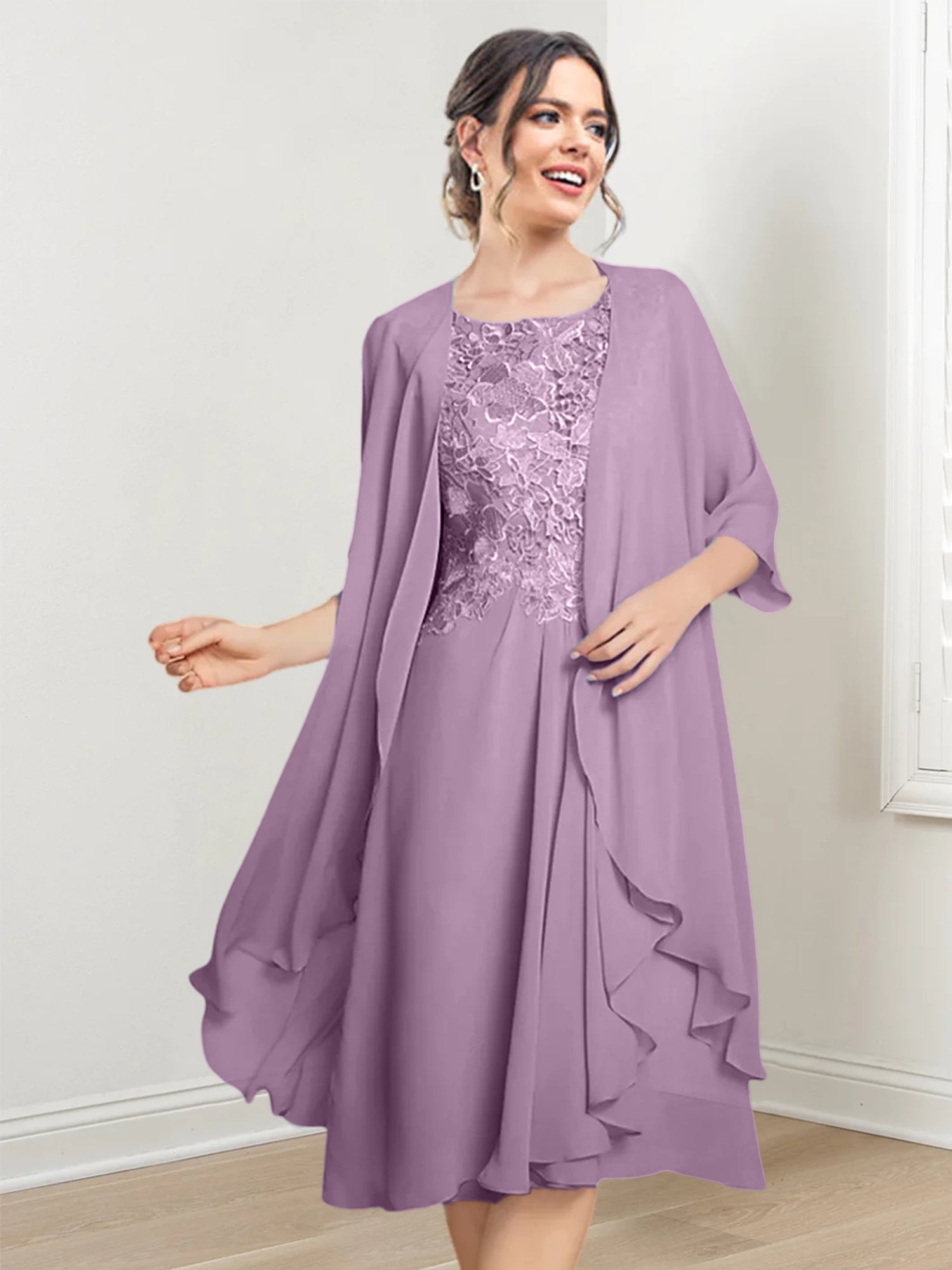 Princess Scoop Knee-Length Mother of the Bride Dresses