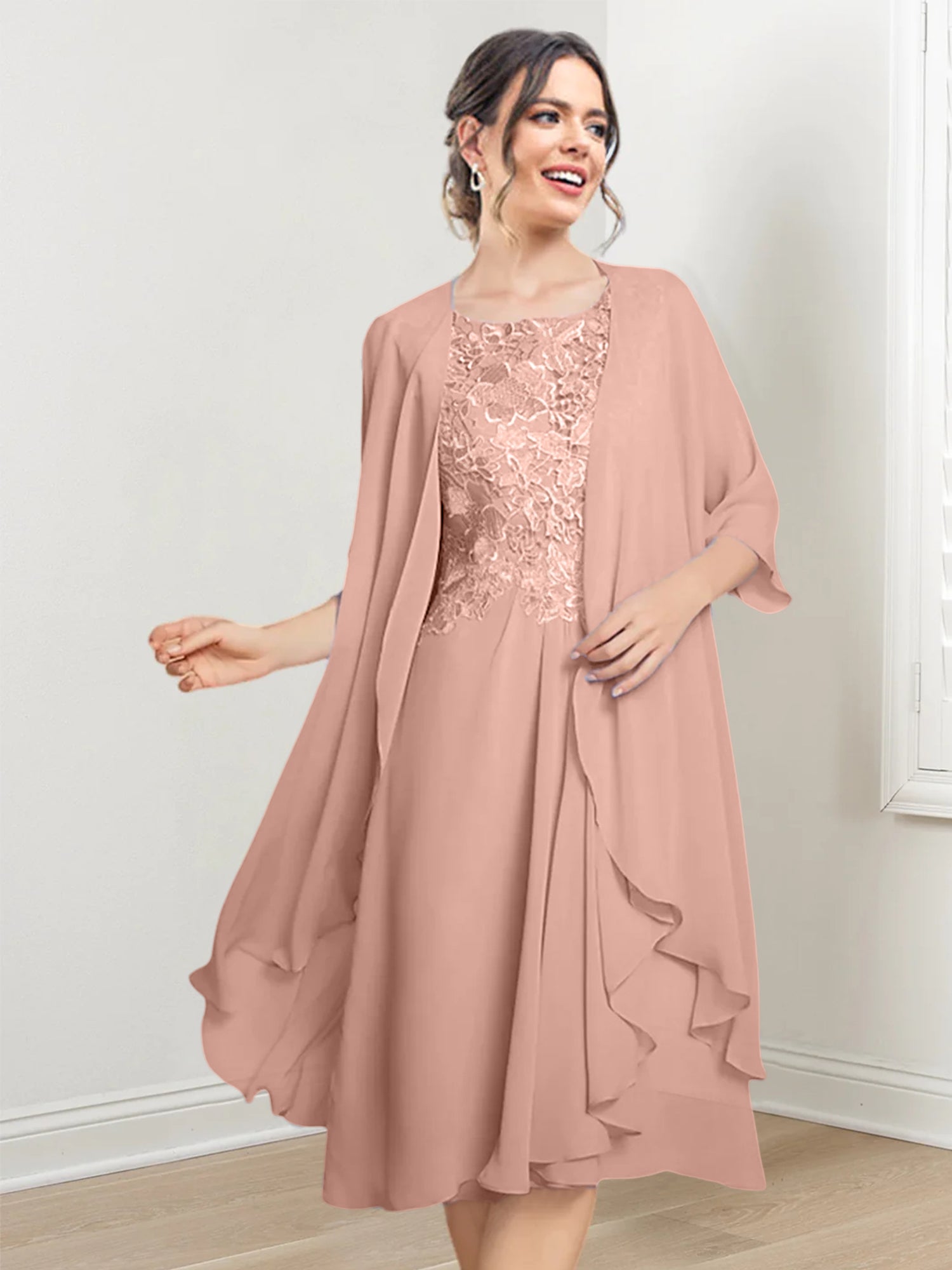 Princess Scoop Knee-Length Mother of the Bride Dresses