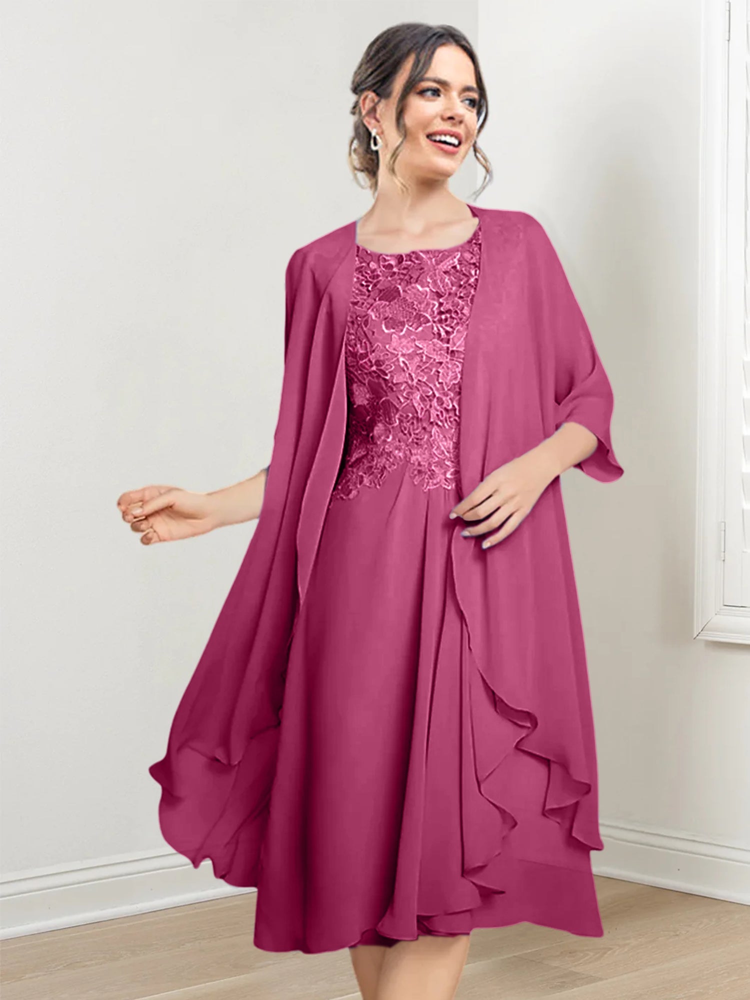 Princess Scoop Knee-Length Mother of the Bride Dresses