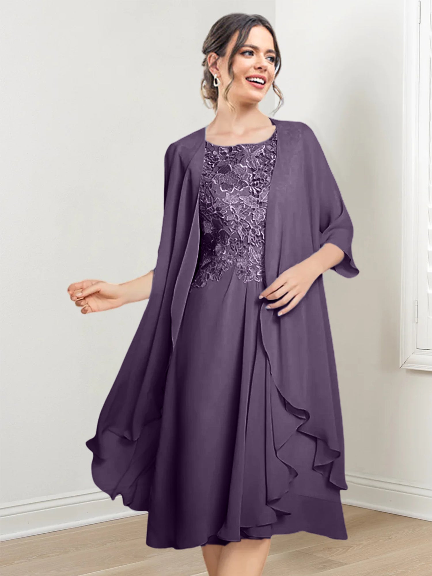 Princess Scoop Knee-Length Mother of the Bride Dresses