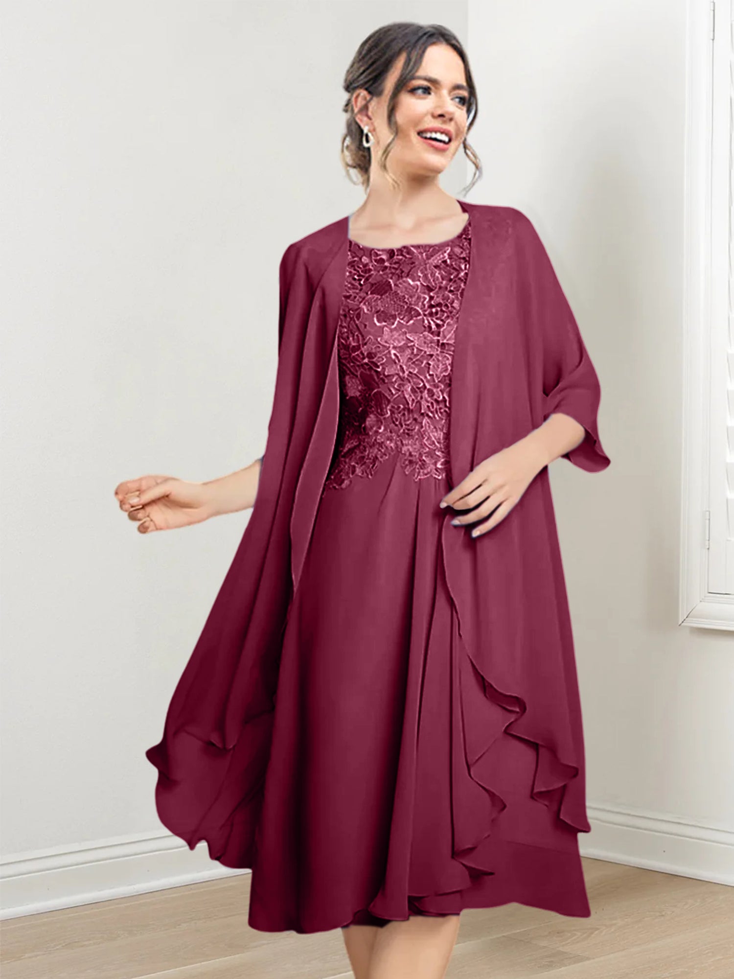 Princess Scoop Knee-Length Mother of the Bride Dresses