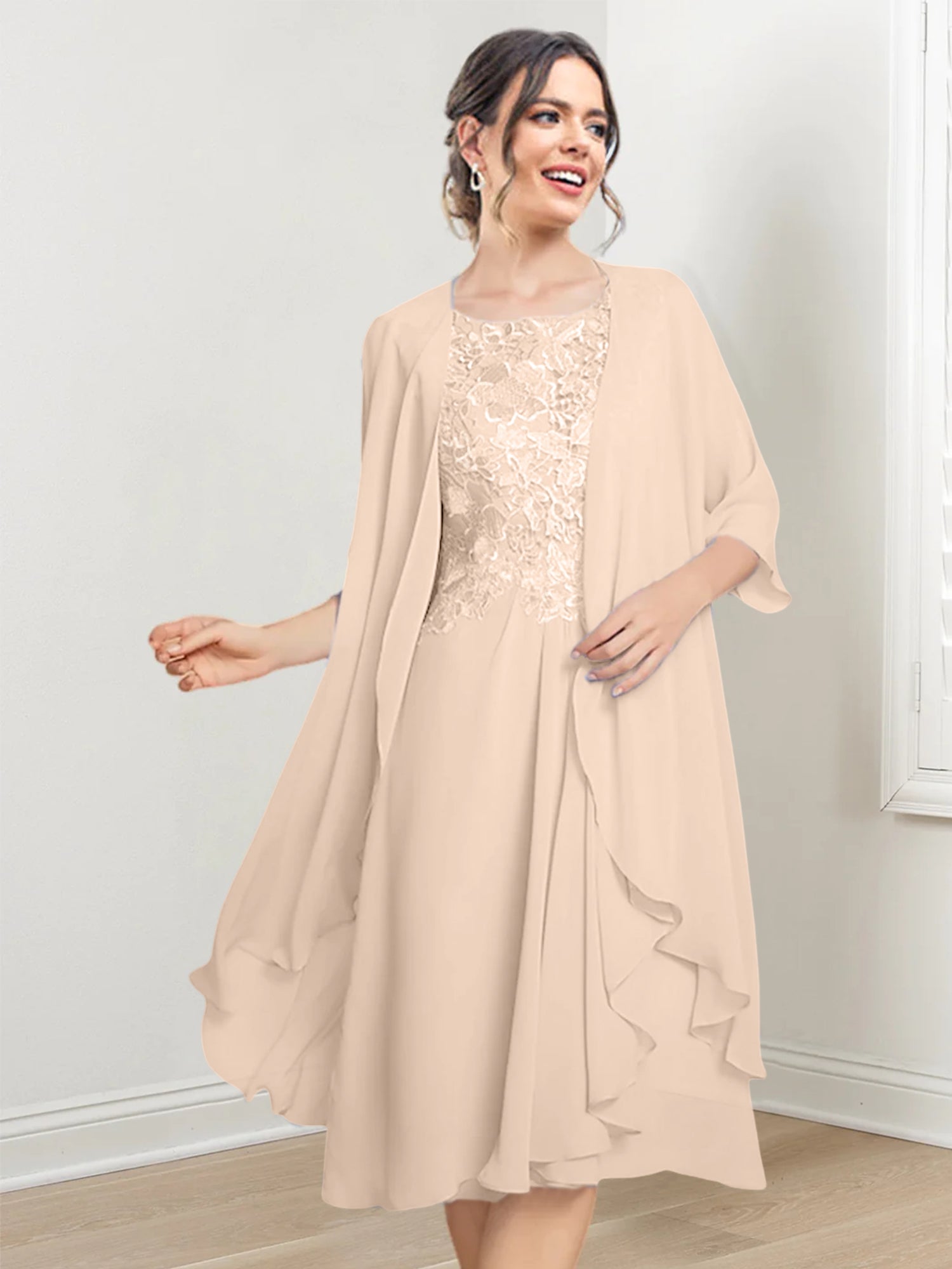 Princess Scoop Knee-Length Mother of the Bride Dresses
