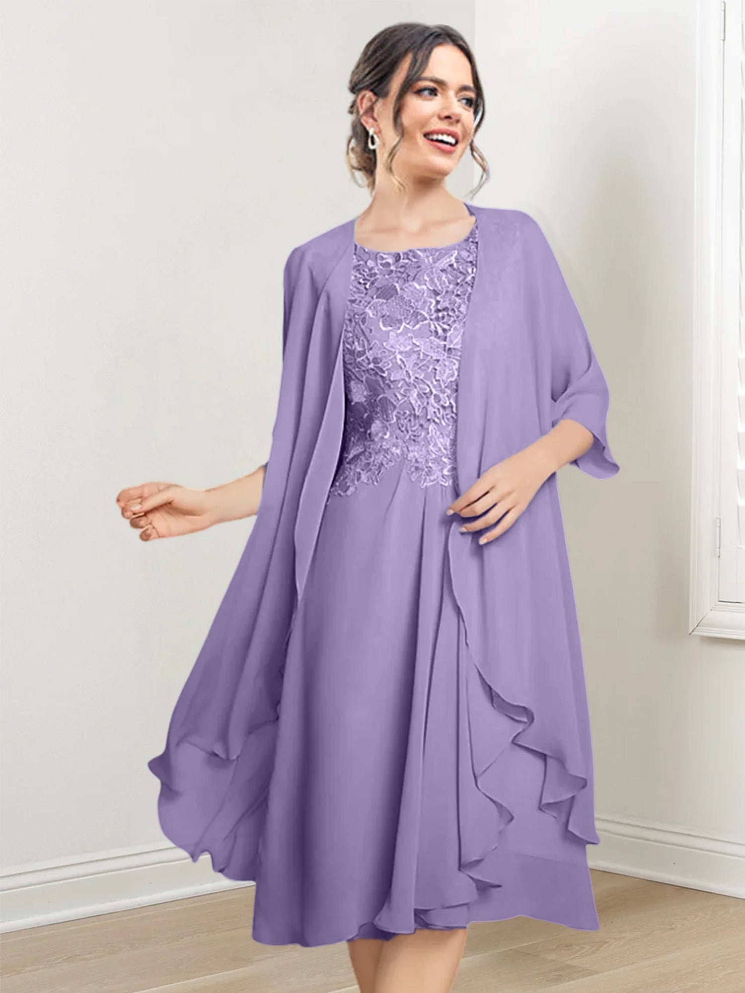 Princess Scoop Knee-Length Mother of the Bride Dresses