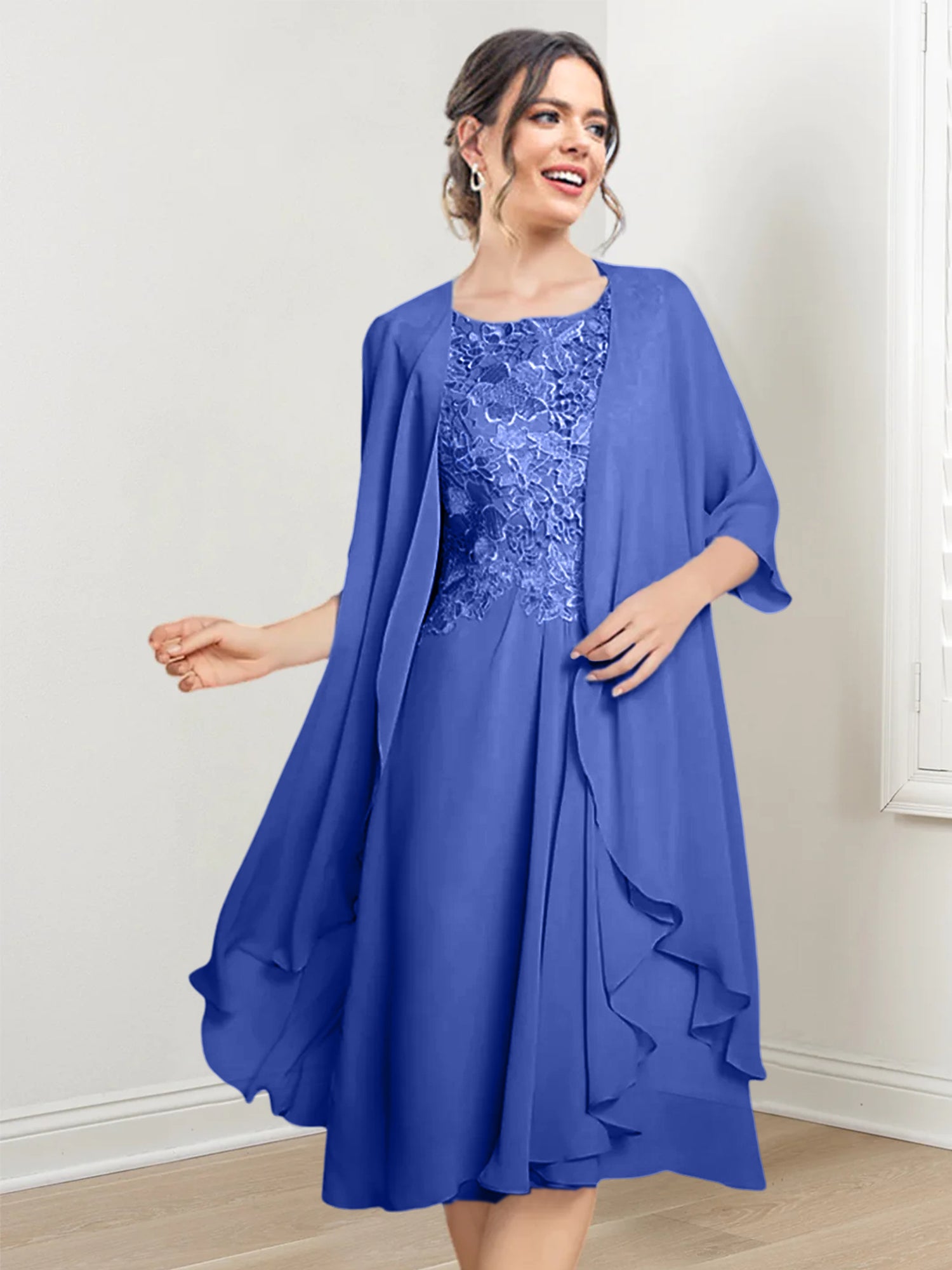 Princess Scoop Knee-Length Mother of the Bride Dresses