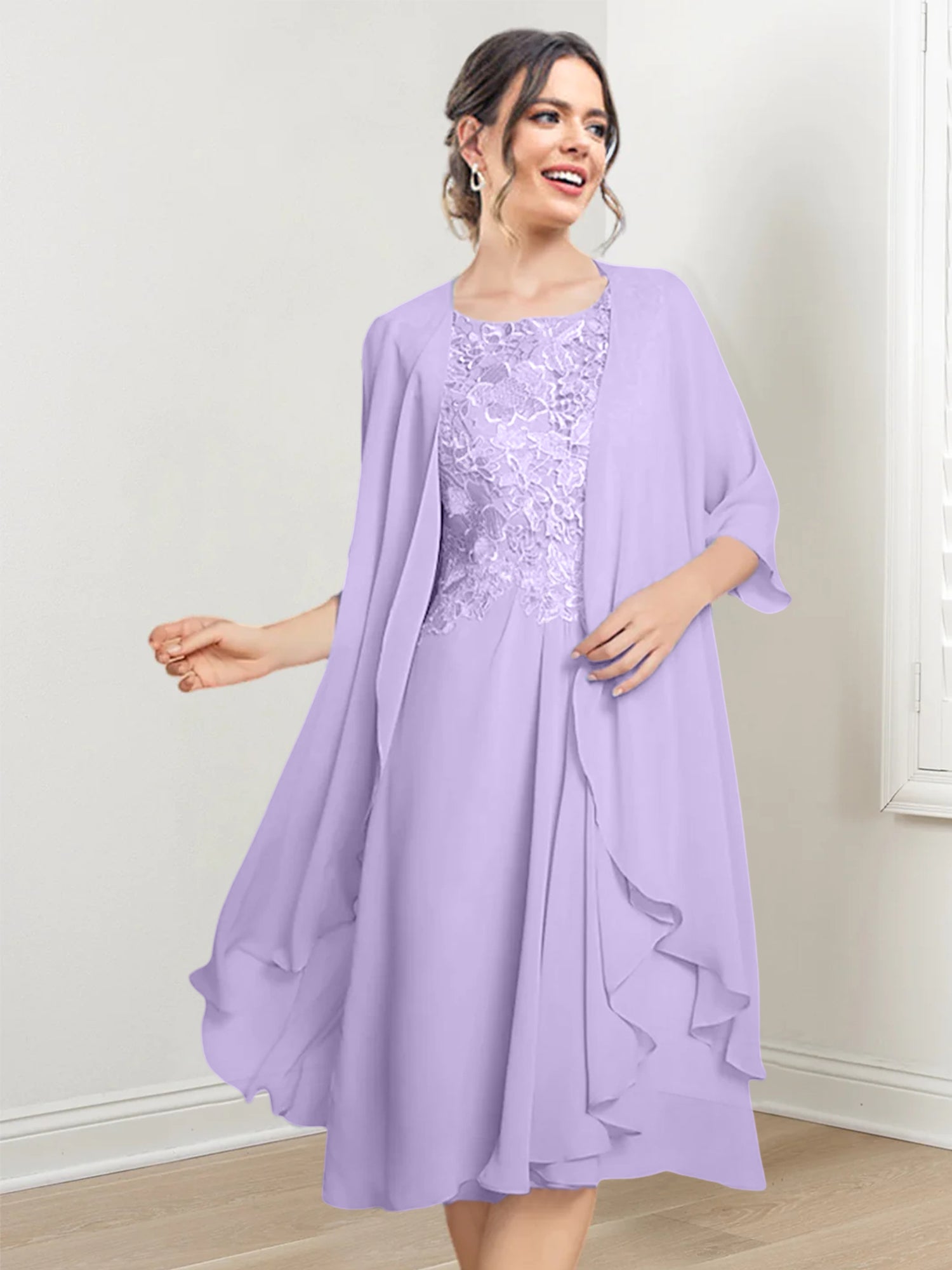 Princess Scoop Knee-Length Mother of the Bride Dresses