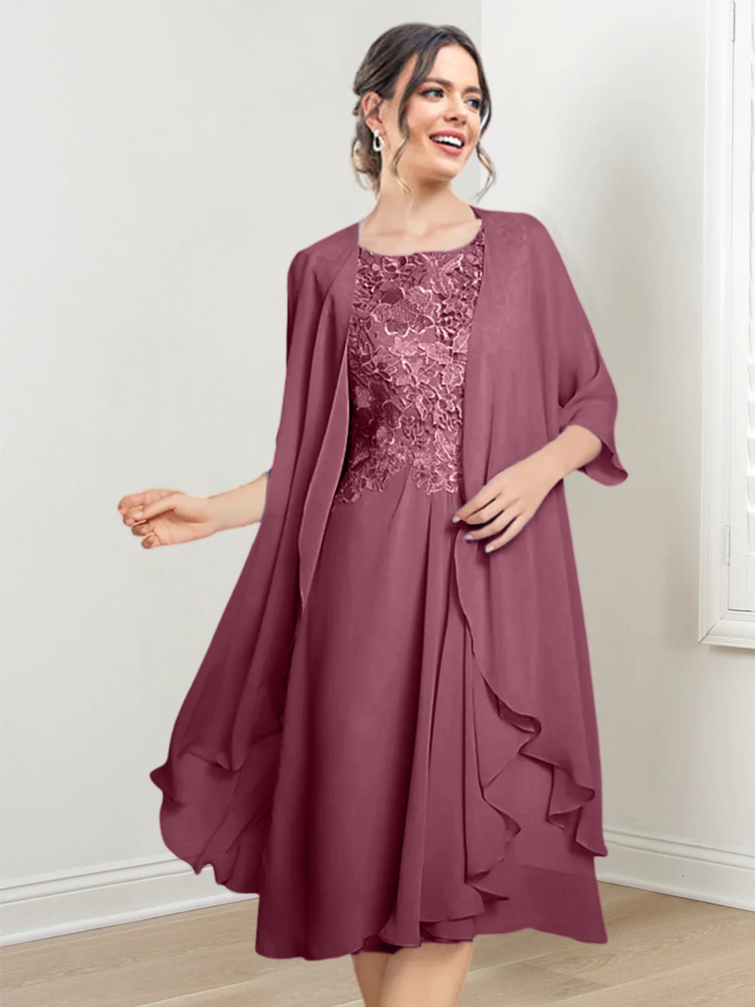 Princess Scoop Knee-Length Mother of the Bride Dresses