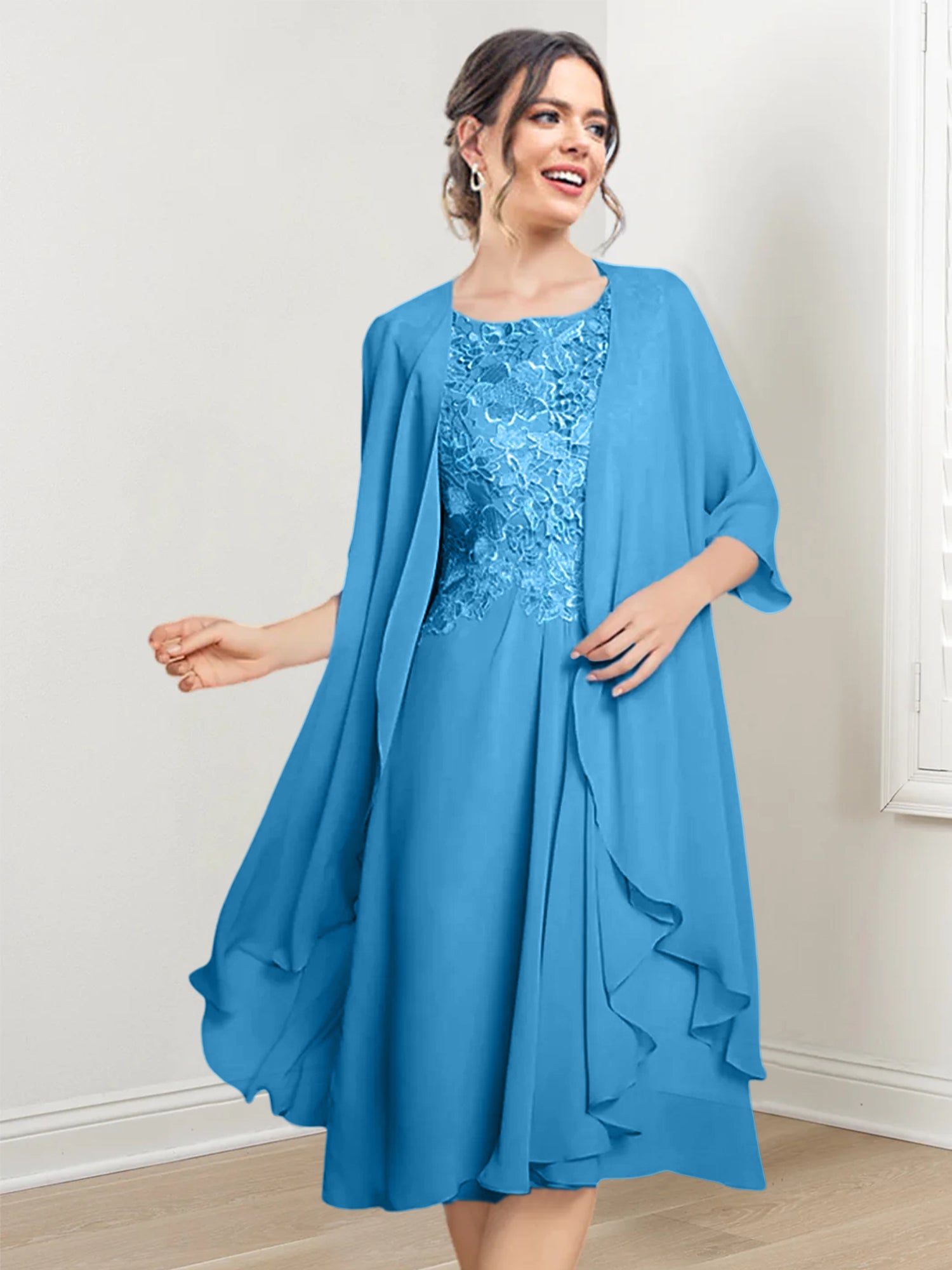 Princess Scoop Knee-Length Mother of the Bride Dresses