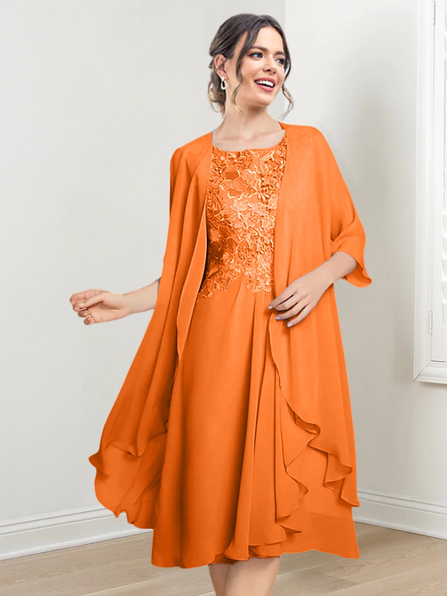 Princess Scoop Knee-Length Mother of the Bride Dresses