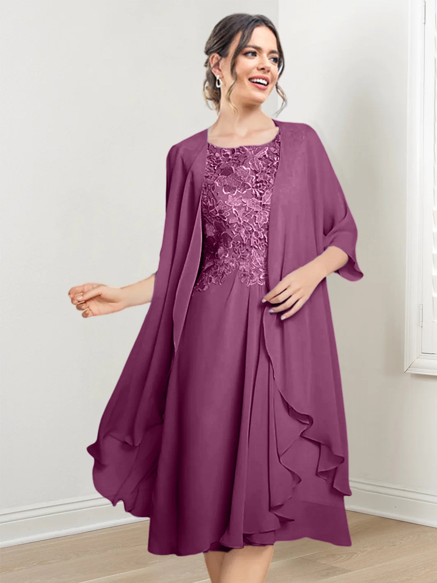 Princess Scoop Knee-Length Mother of the Bride Dresses