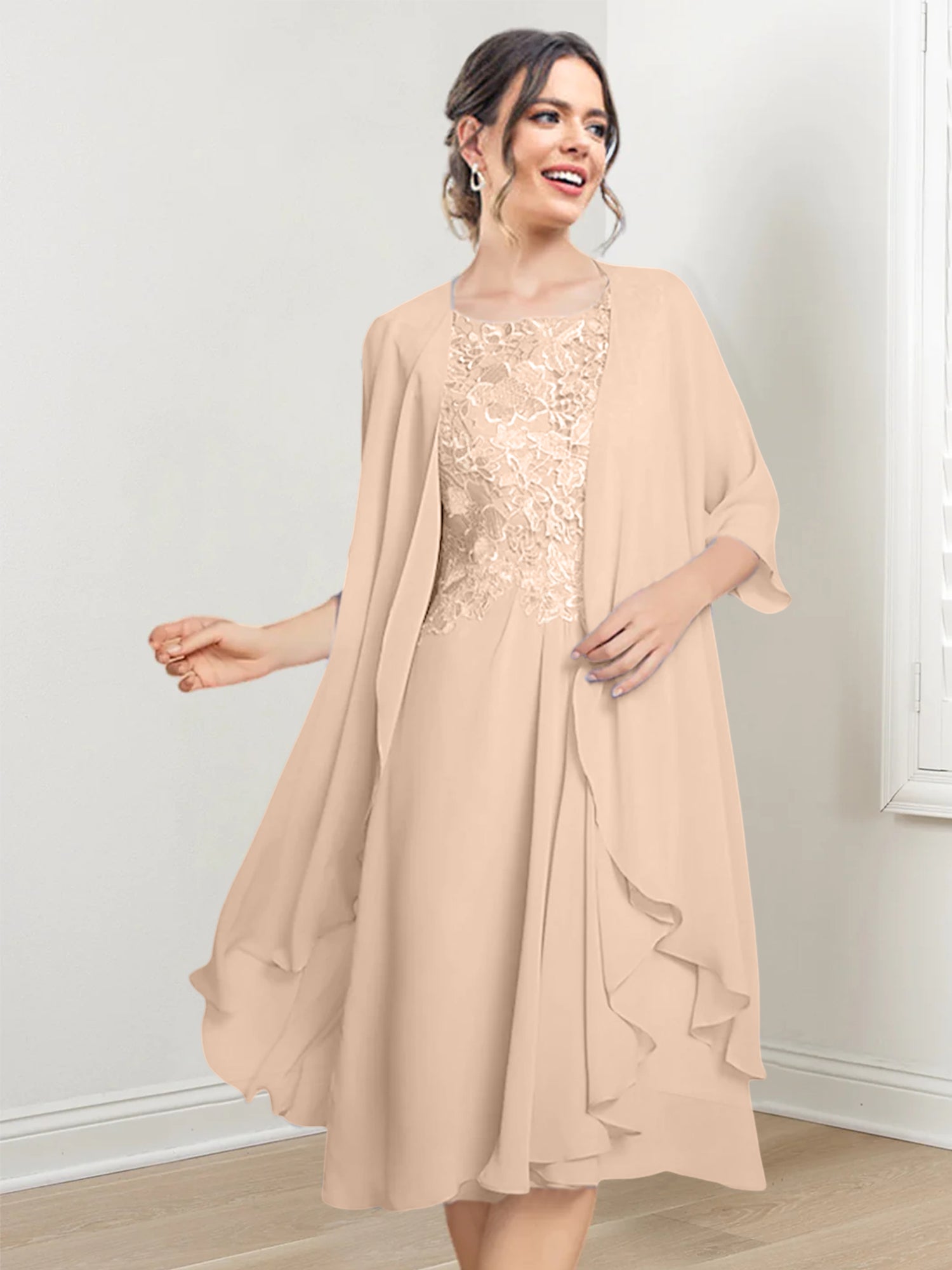 Princess Scoop Knee-Length Mother of the Bride Dresses