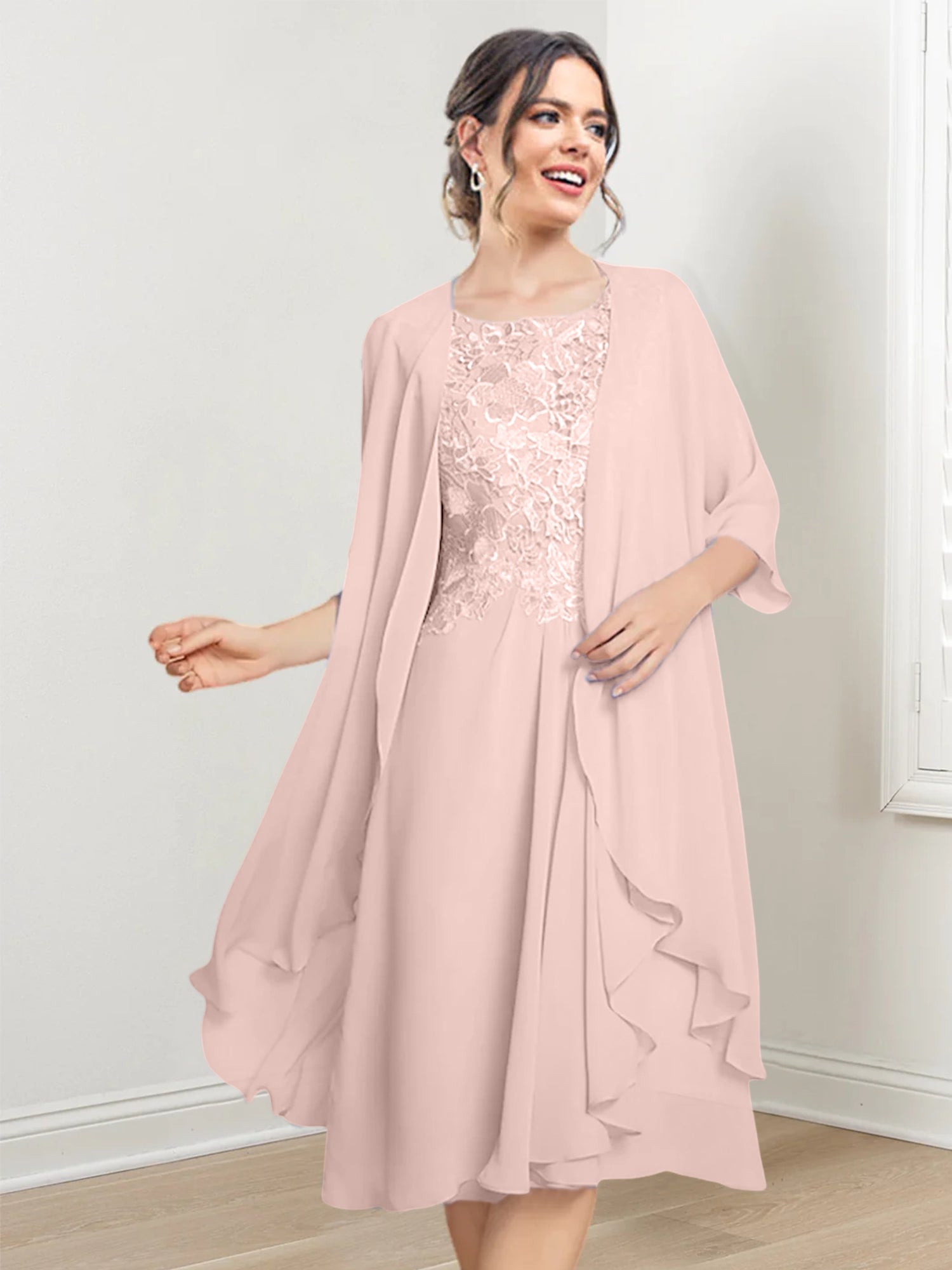 Princess Scoop Knee-Length Mother of the Bride Dresses