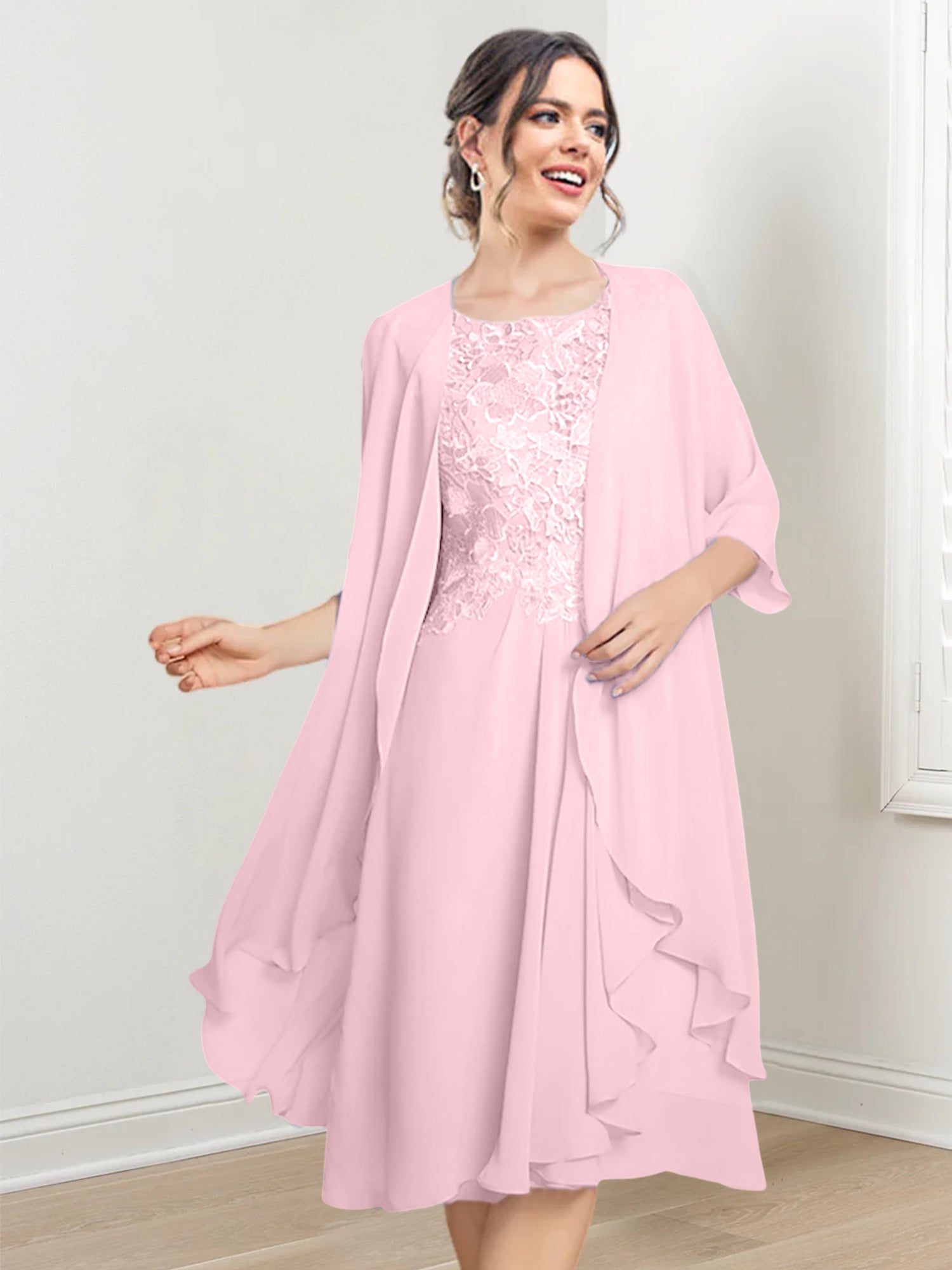 Princess Scoop Knee-Length Mother of the Bride Dresses