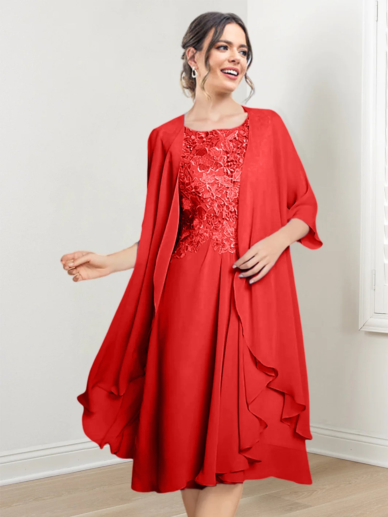 Princess Scoop Knee-Length Mother of the Bride Dresses