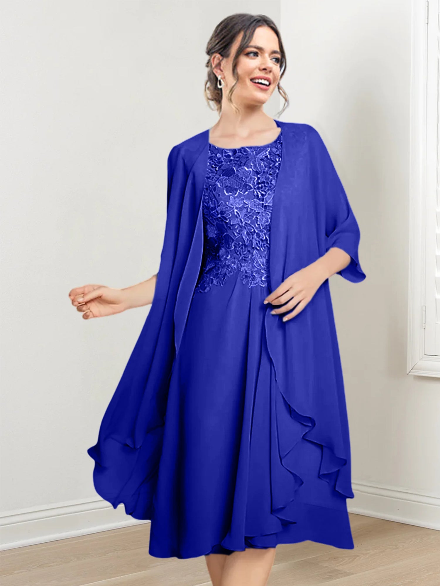 Princess Scoop Knee-Length Mother of the Bride Dresses