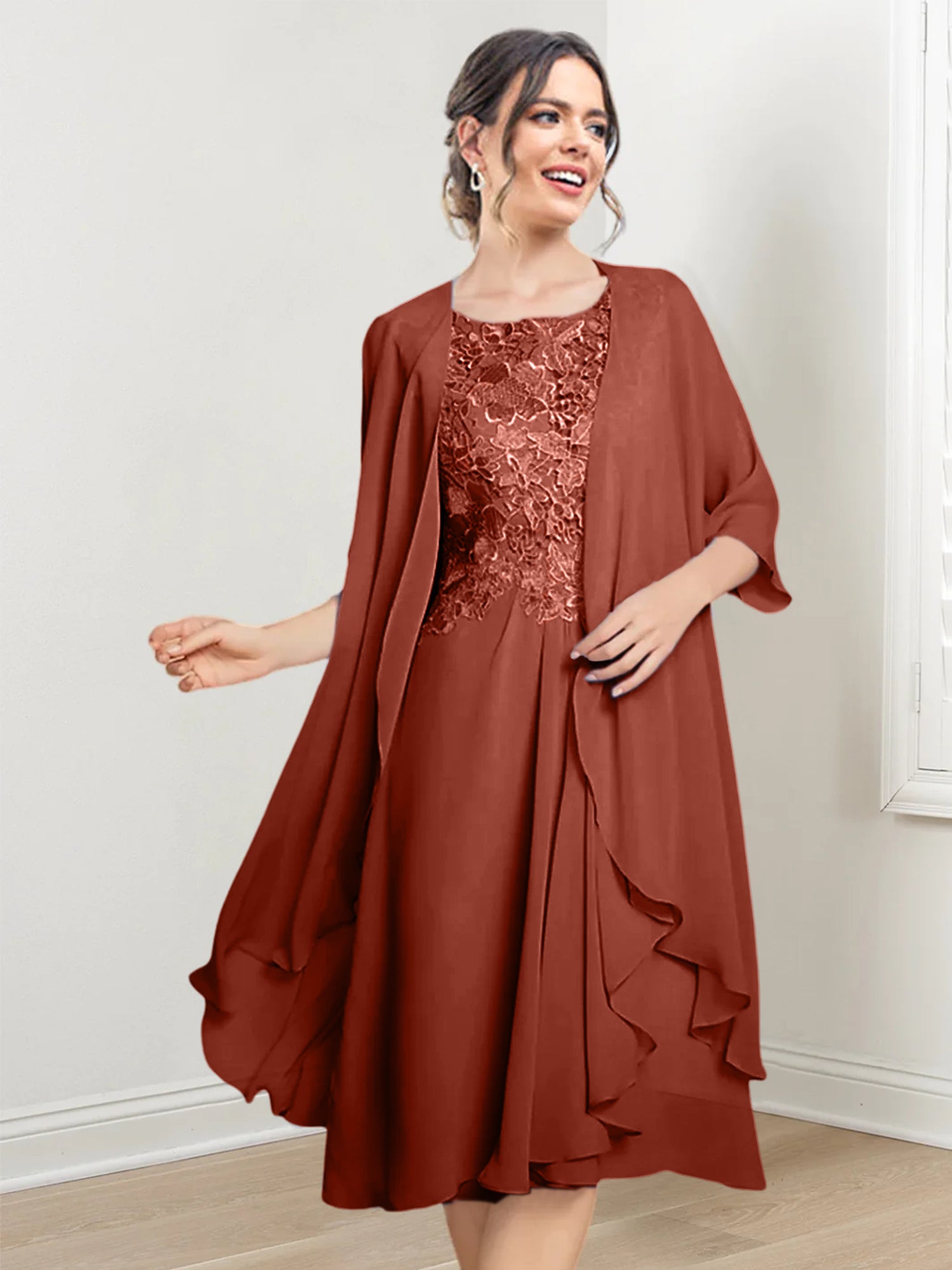 Princess Scoop Knee-Length Mother of the Bride Dresses