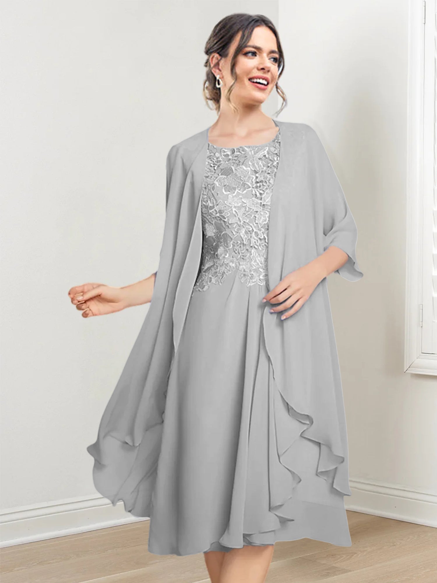 Princess Scoop Knee-Length Mother of the Bride Dresses