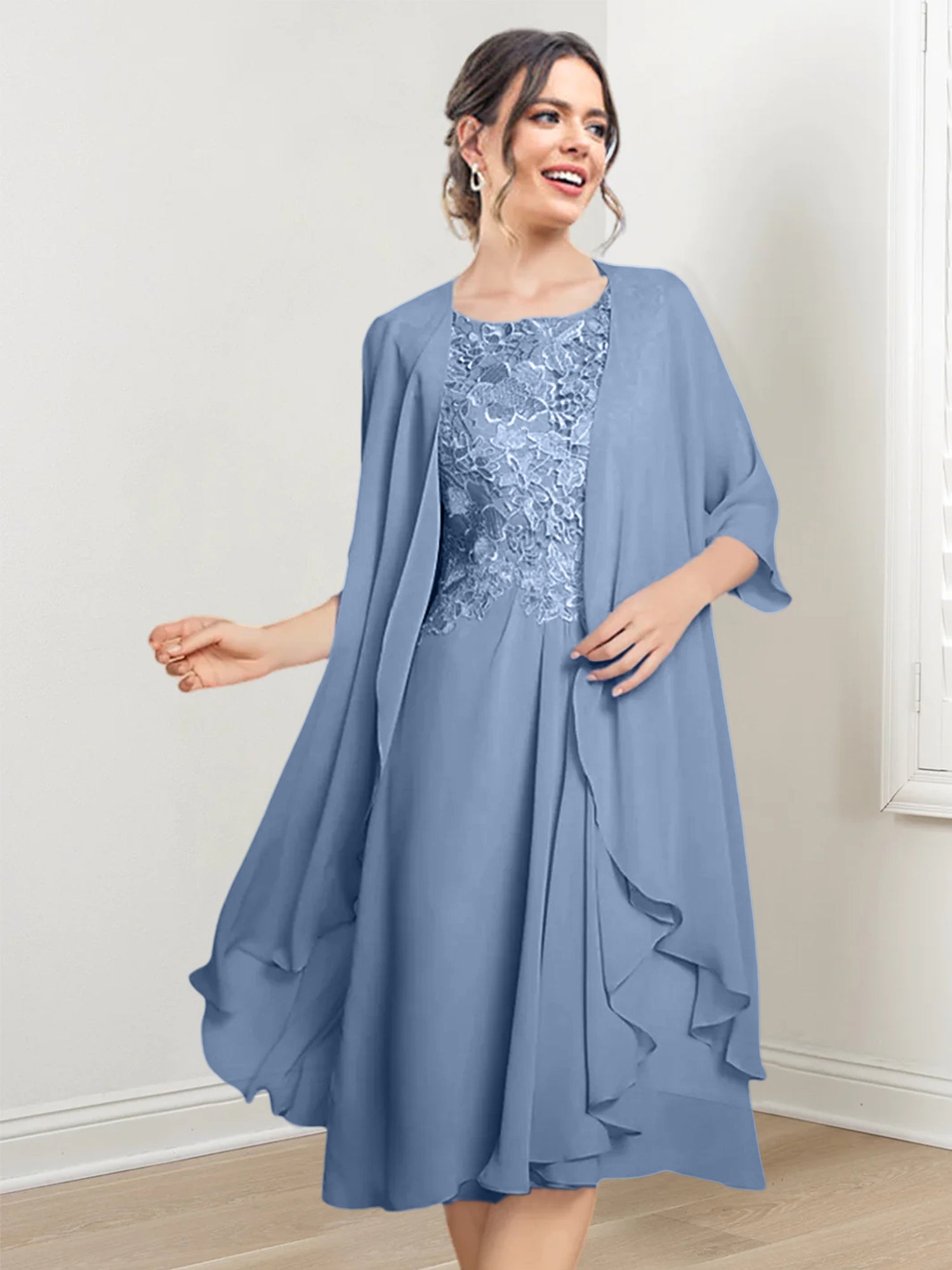 Princess Scoop Knee-Length Mother of the Bride Dresses