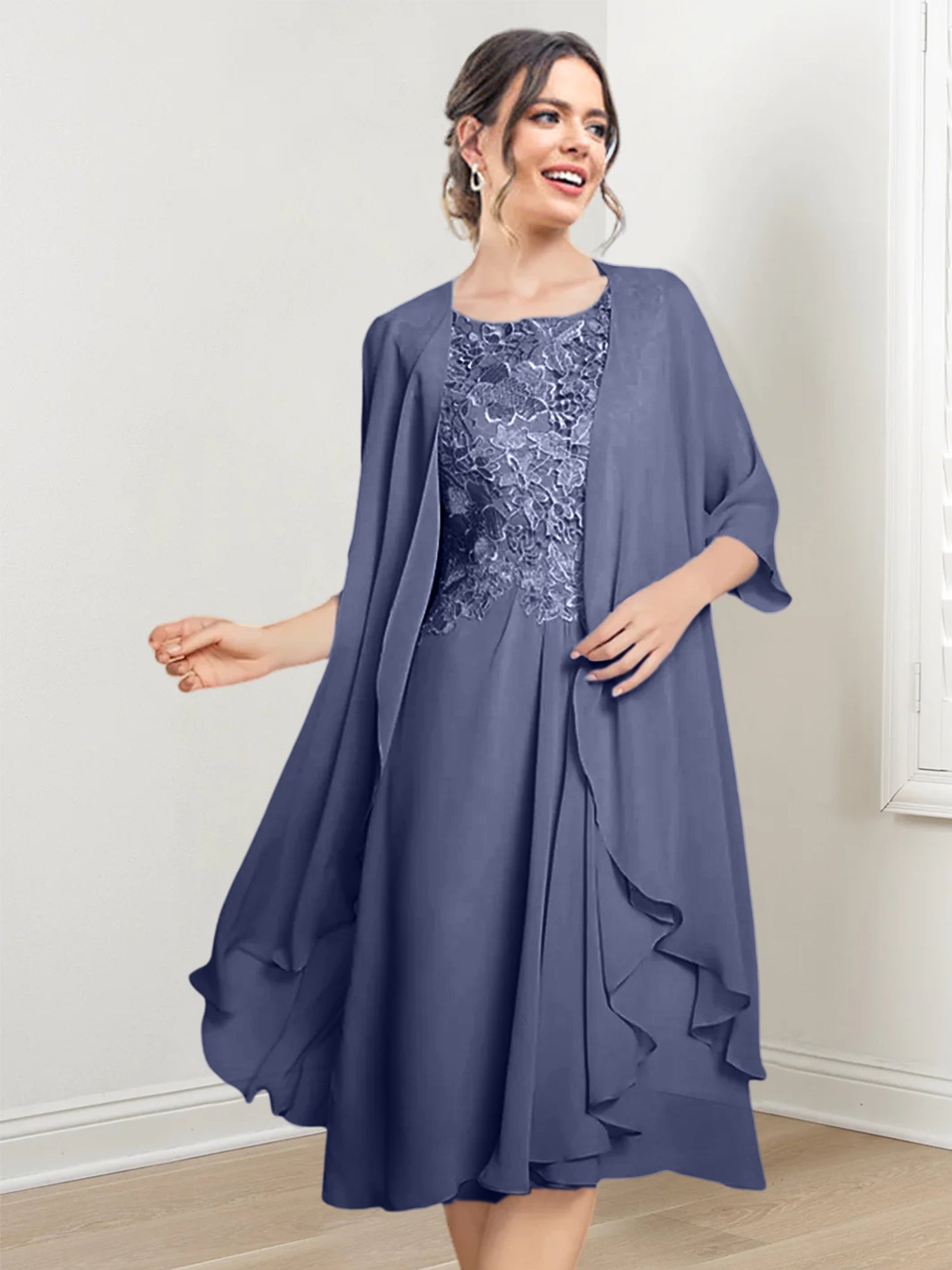 Princess Scoop Knee-Length Mother of the Bride Dresses