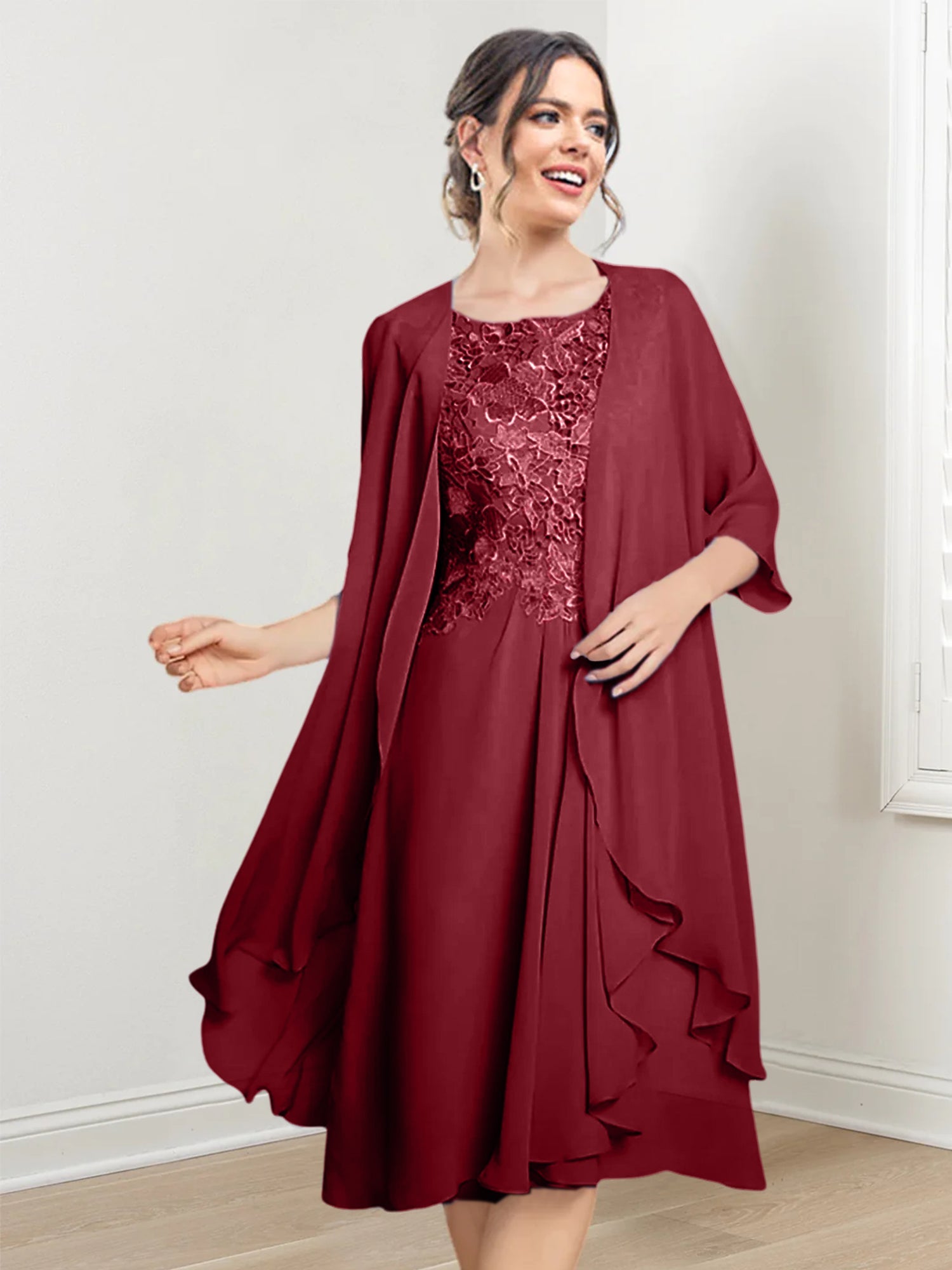 Princess Scoop Knee-Length Mother of the Bride Dresses