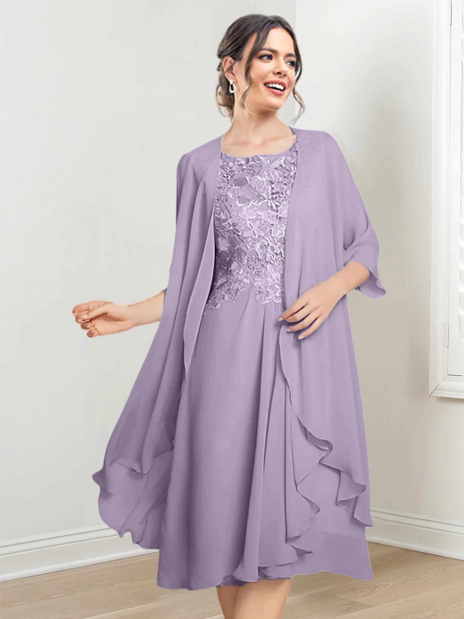 Princess Scoop Knee-Length Mother of the Bride Dresses