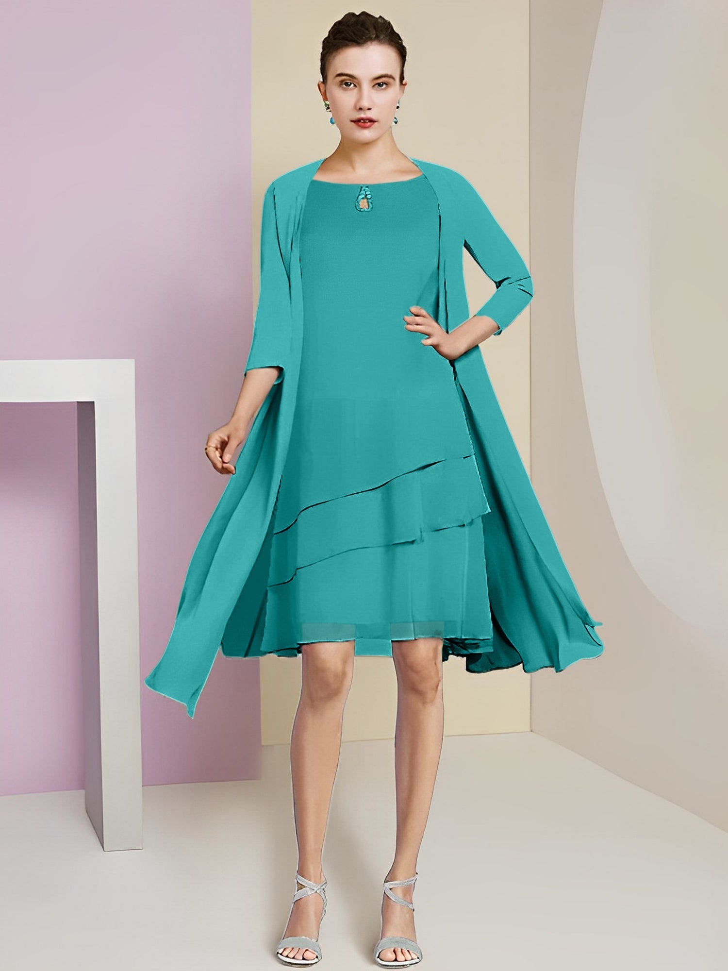 Princess Jewel Neck Knee-Length Mother of the Bride Dresses