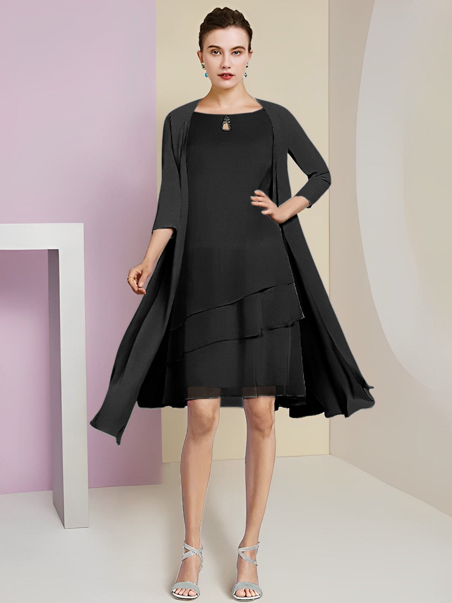 Princess Jewel Neck Knee-Length Mother of the Bride Dresses