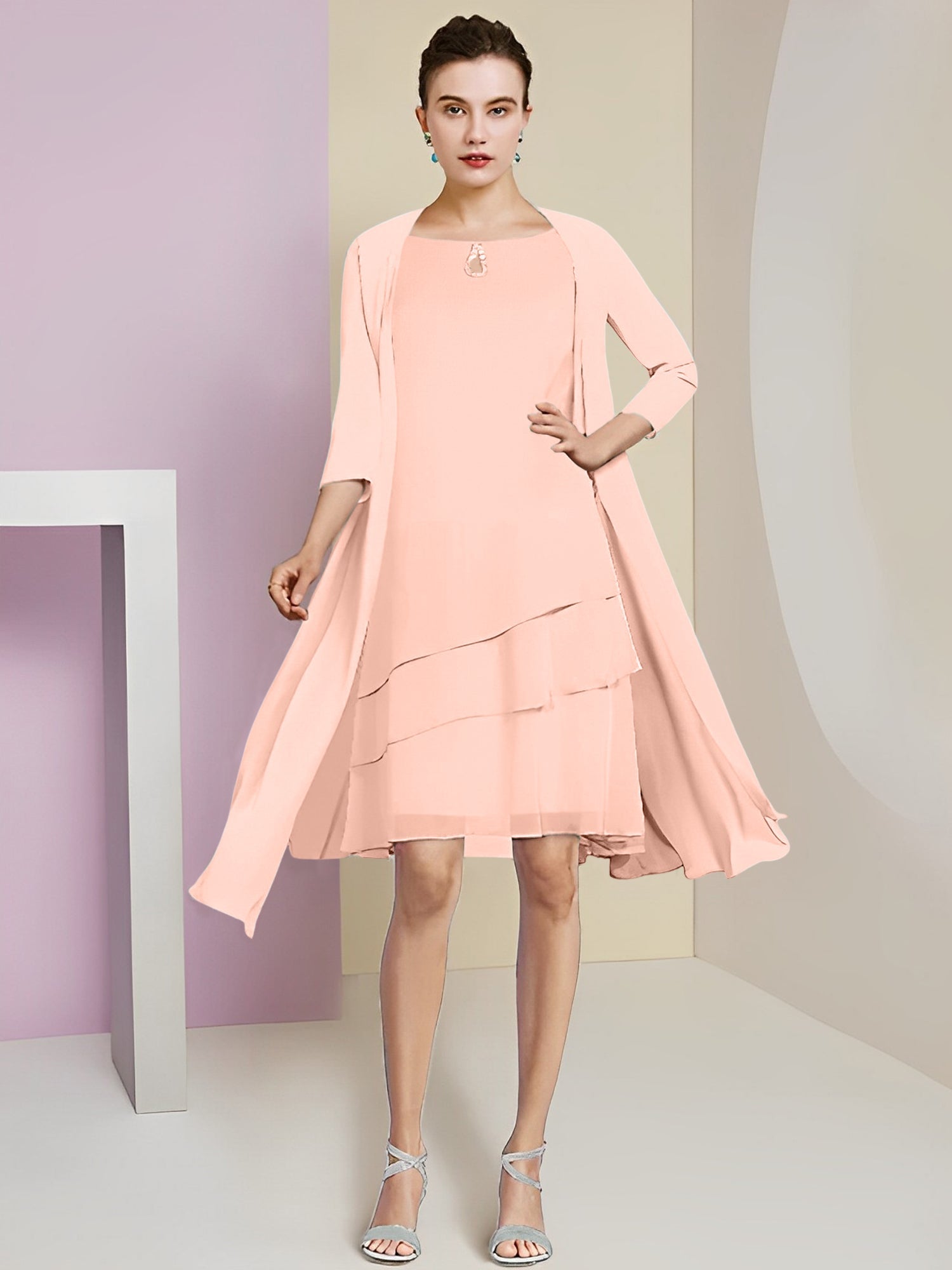 Princess Jewel Neck Knee-Length Mother of the Bride Dresses