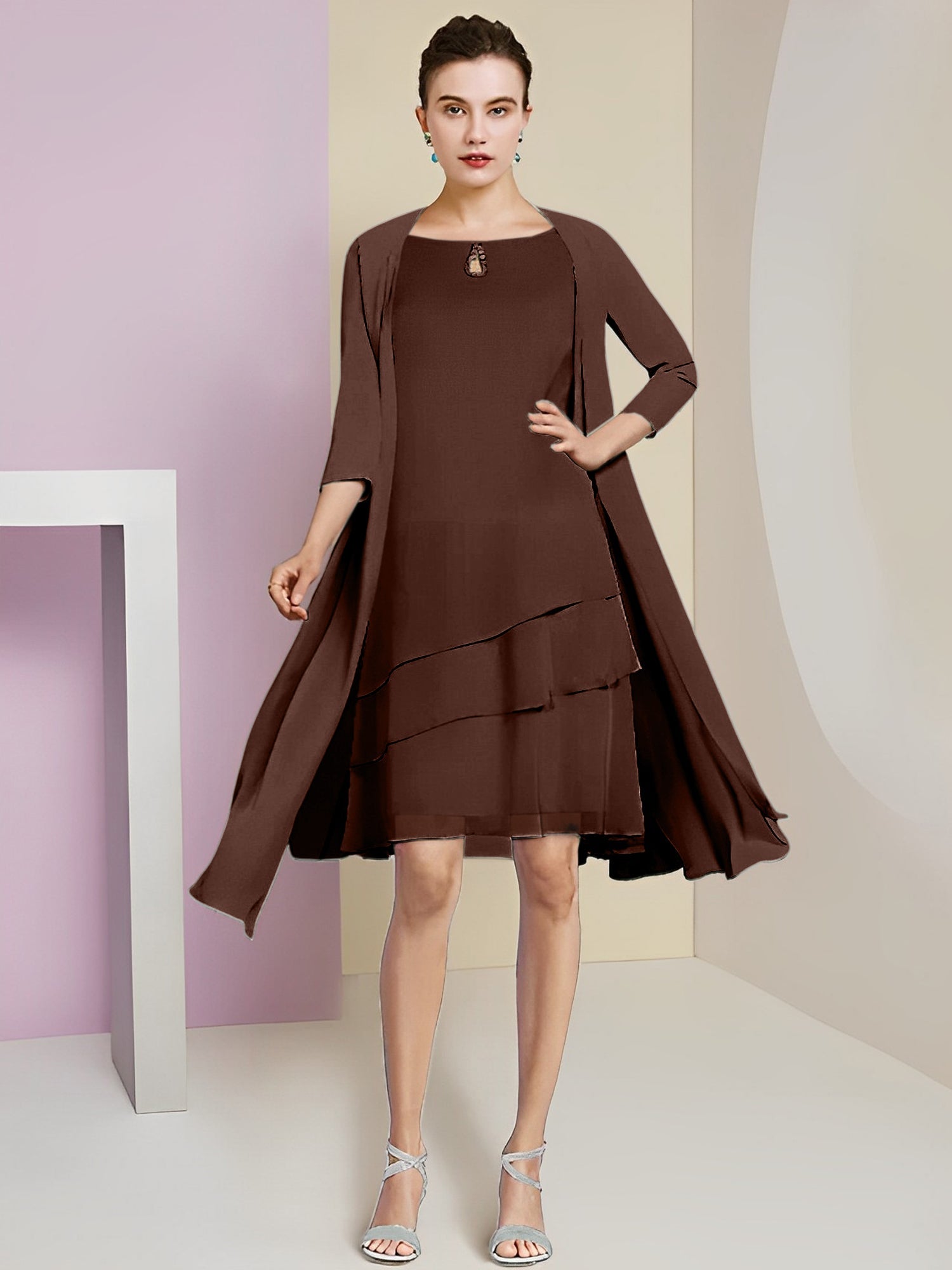 Princess Jewel Neck Knee-Length Mother of the Bride Dresses