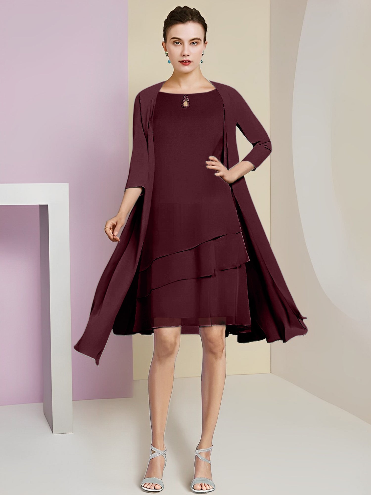 Princess Jewel Neck Knee-Length Mother of the Bride Dresses