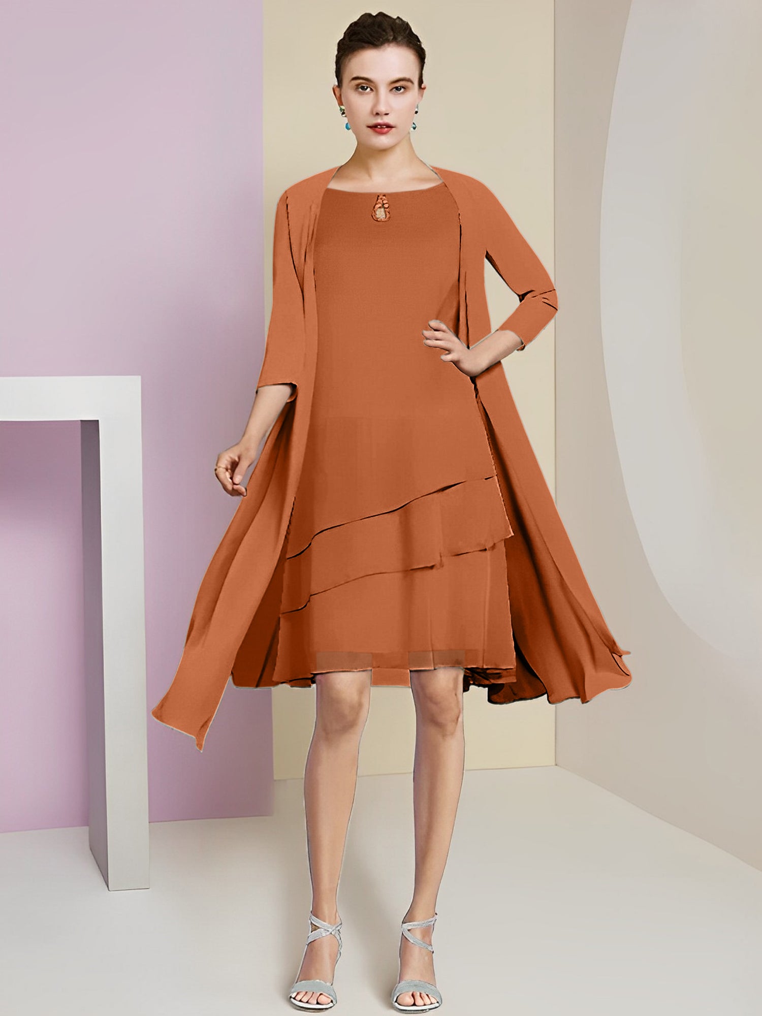 Princess Jewel Neck Knee-Length Mother of the Bride Dresses