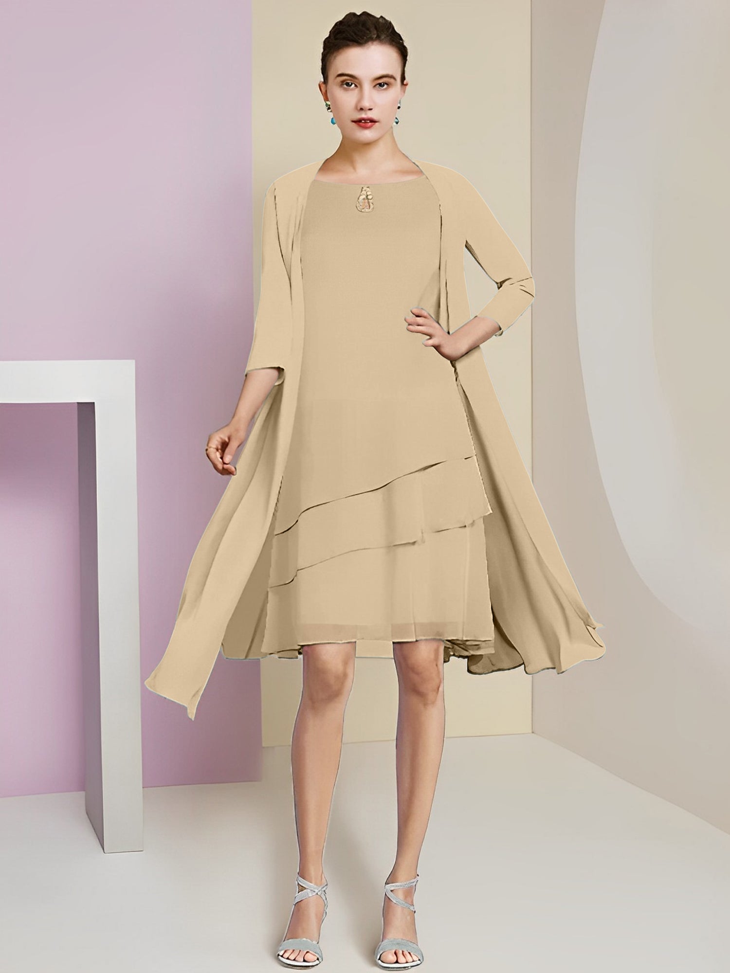 Dreamylily A-Line/Princess Jewel Neck Knee-Length Mother of the Bride Dresses Dreamylily A-Line/Princess Jewel Neck Knee-Length Mother of the Bride Dresses