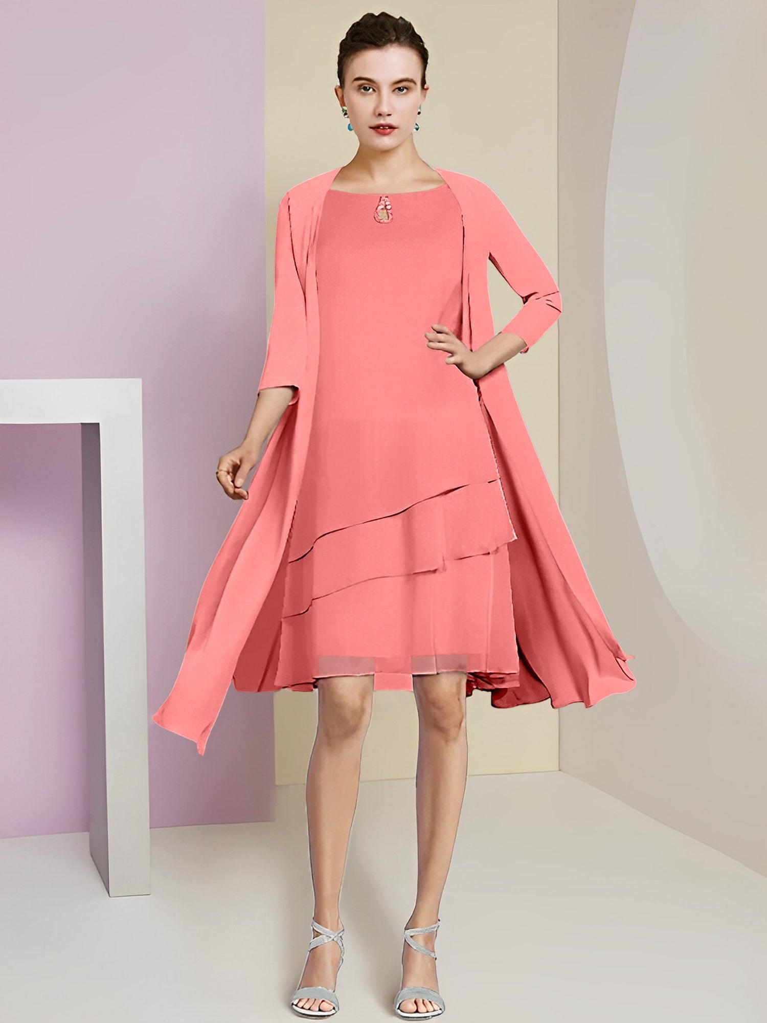 Princess Jewel Neck Knee-Length Mother of the Bride Dresses