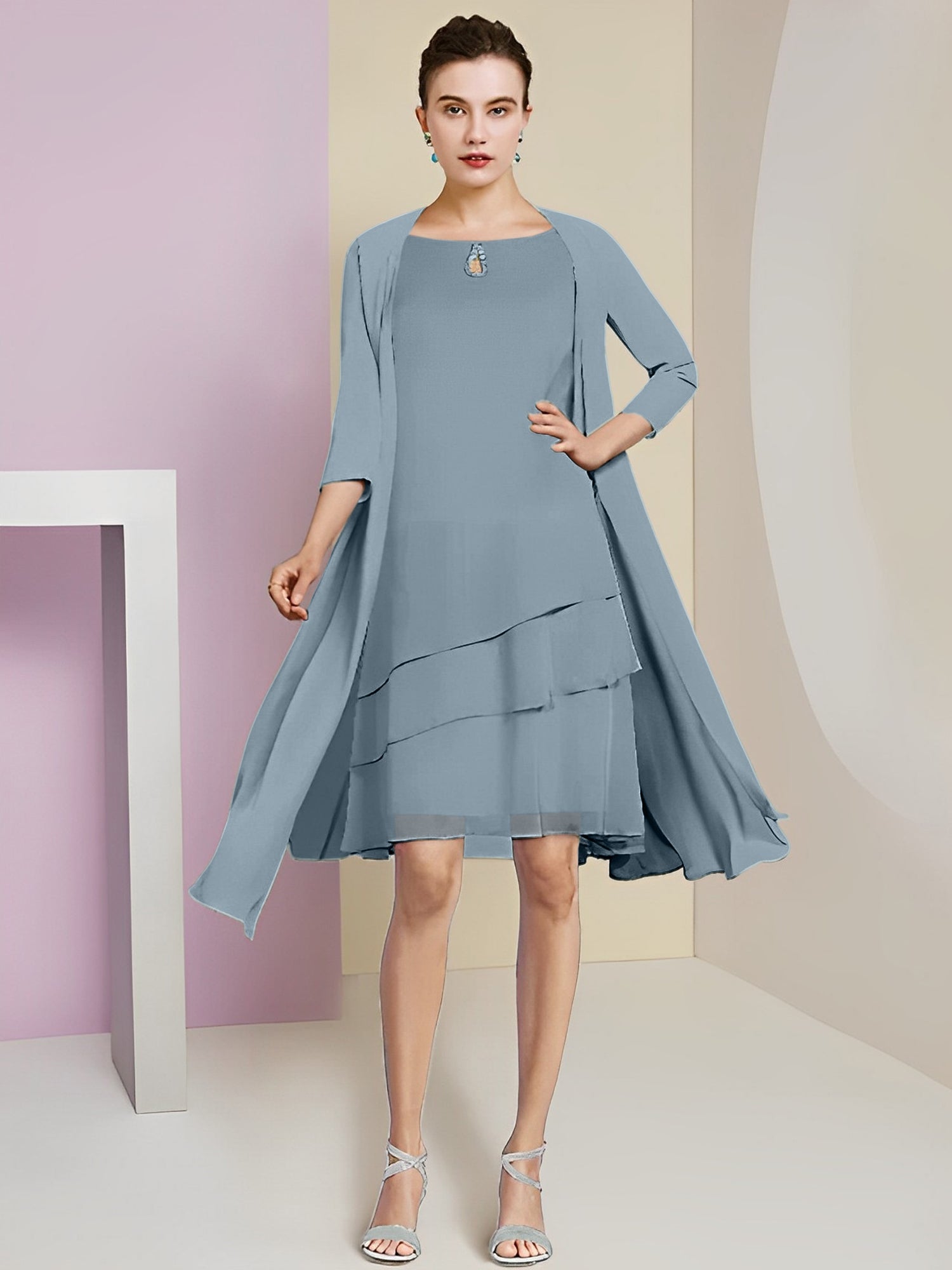 Princess Jewel Neck Knee-Length Mother of the Bride Dresses