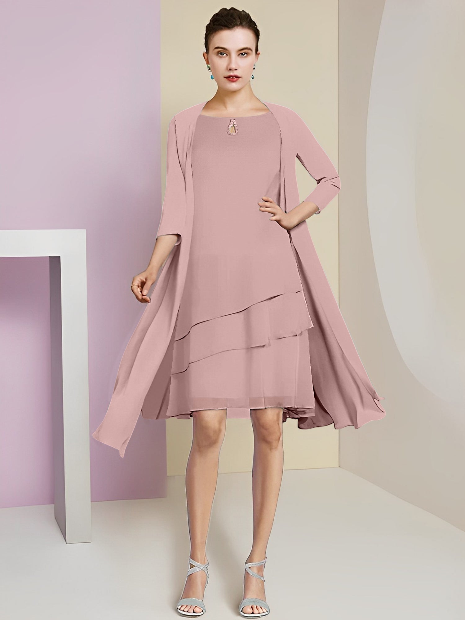 Princess Jewel Neck Knee-Length Mother of the Bride Dresses