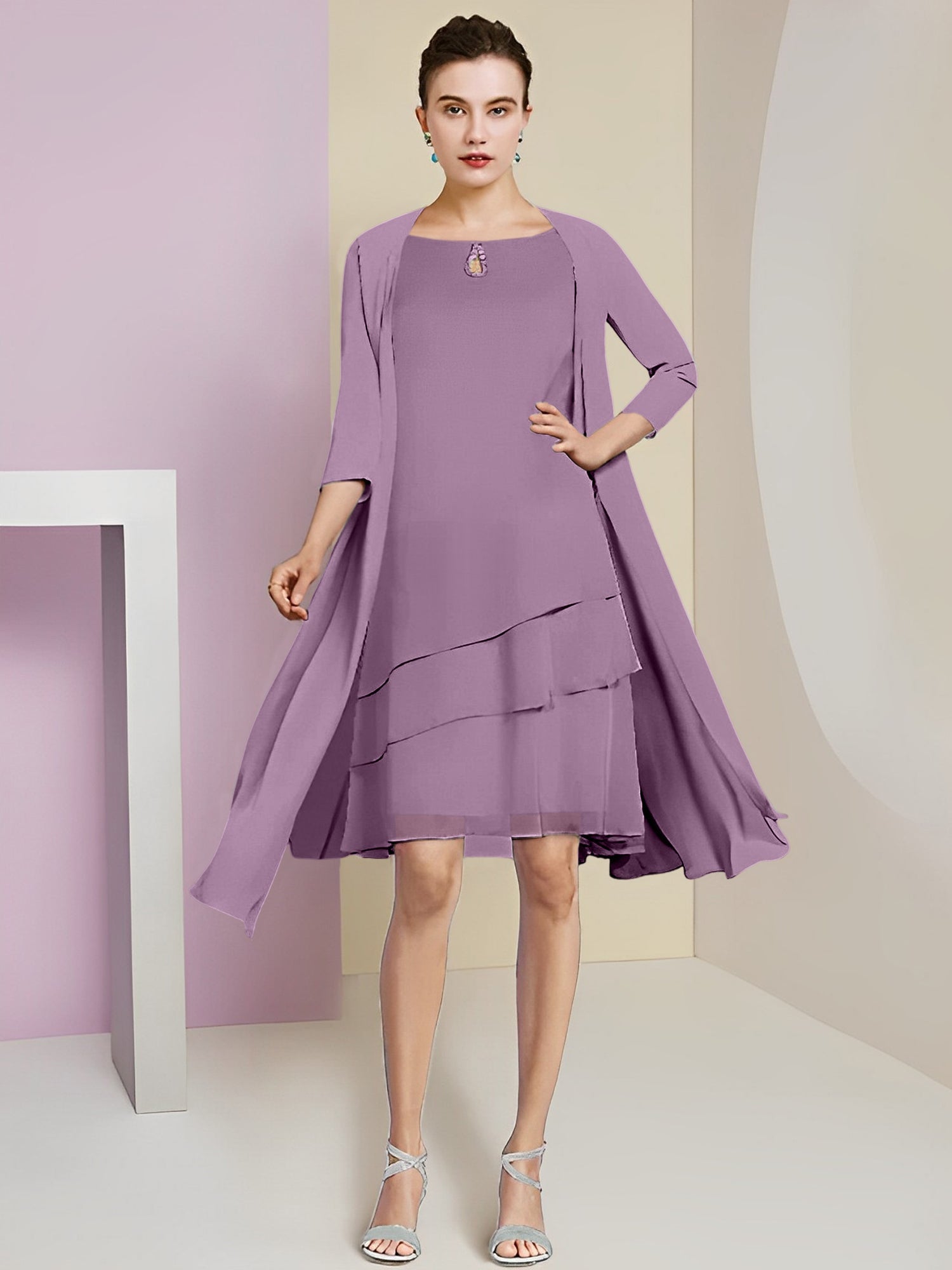 Princess Jewel Neck Knee-Length Mother of the Bride Dresses