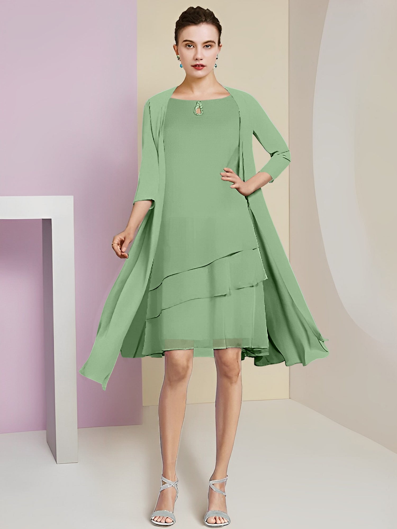 Princess Jewel Neck Knee-Length Mother of the Bride Dresses