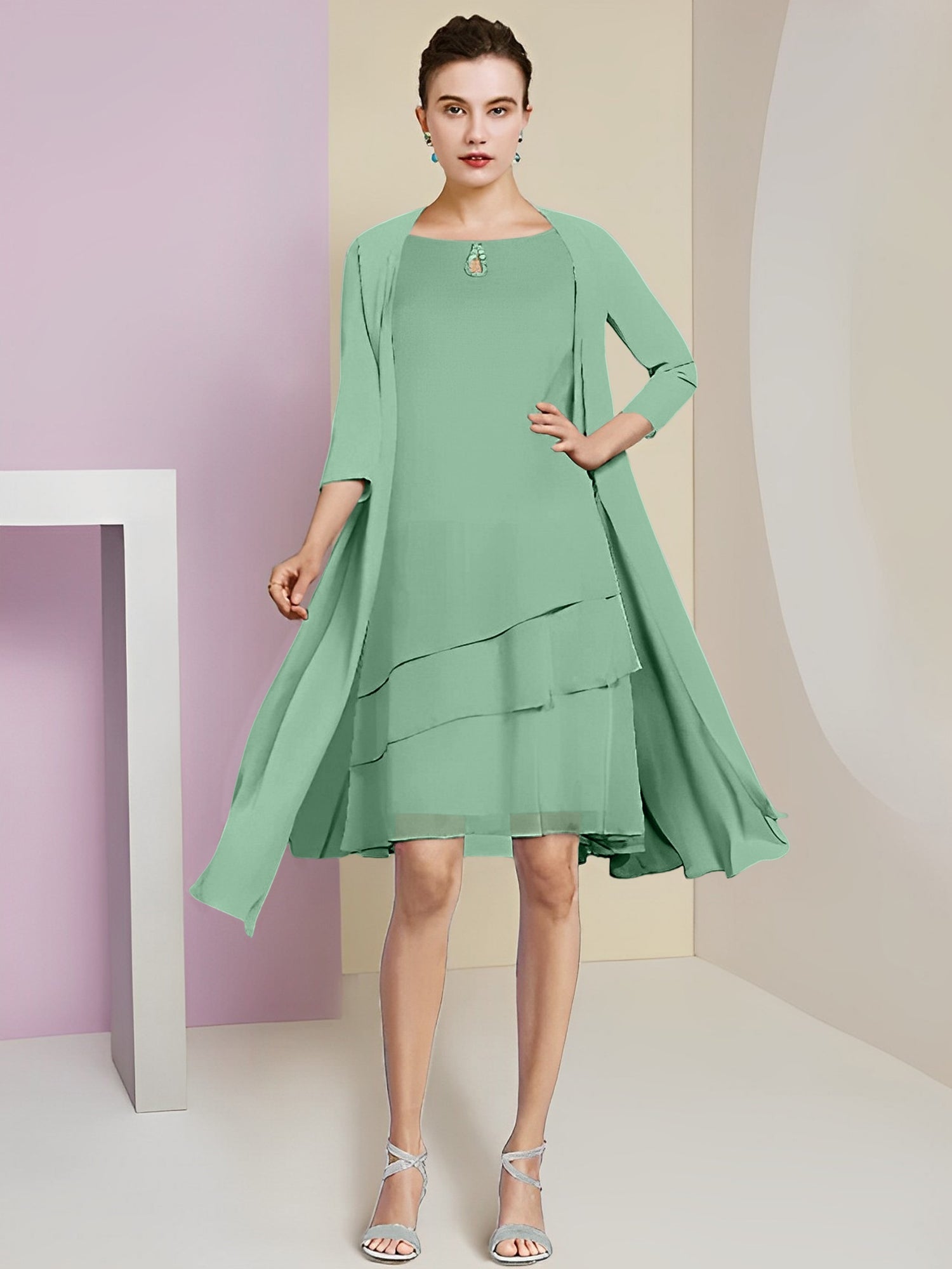 Princess Jewel Neck Knee-Length Mother of the Bride Dresses