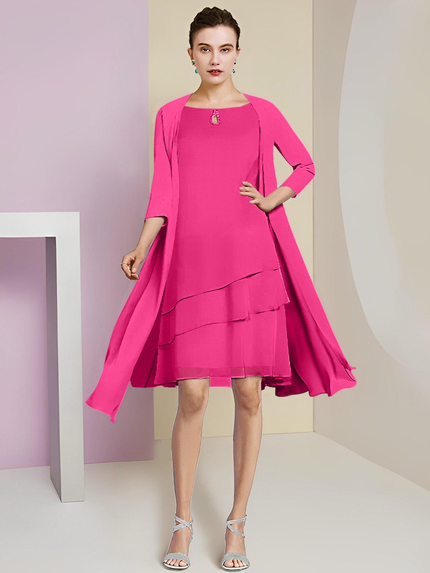 Princess Jewel Neck Knee-Length Mother of the Bride Dresses