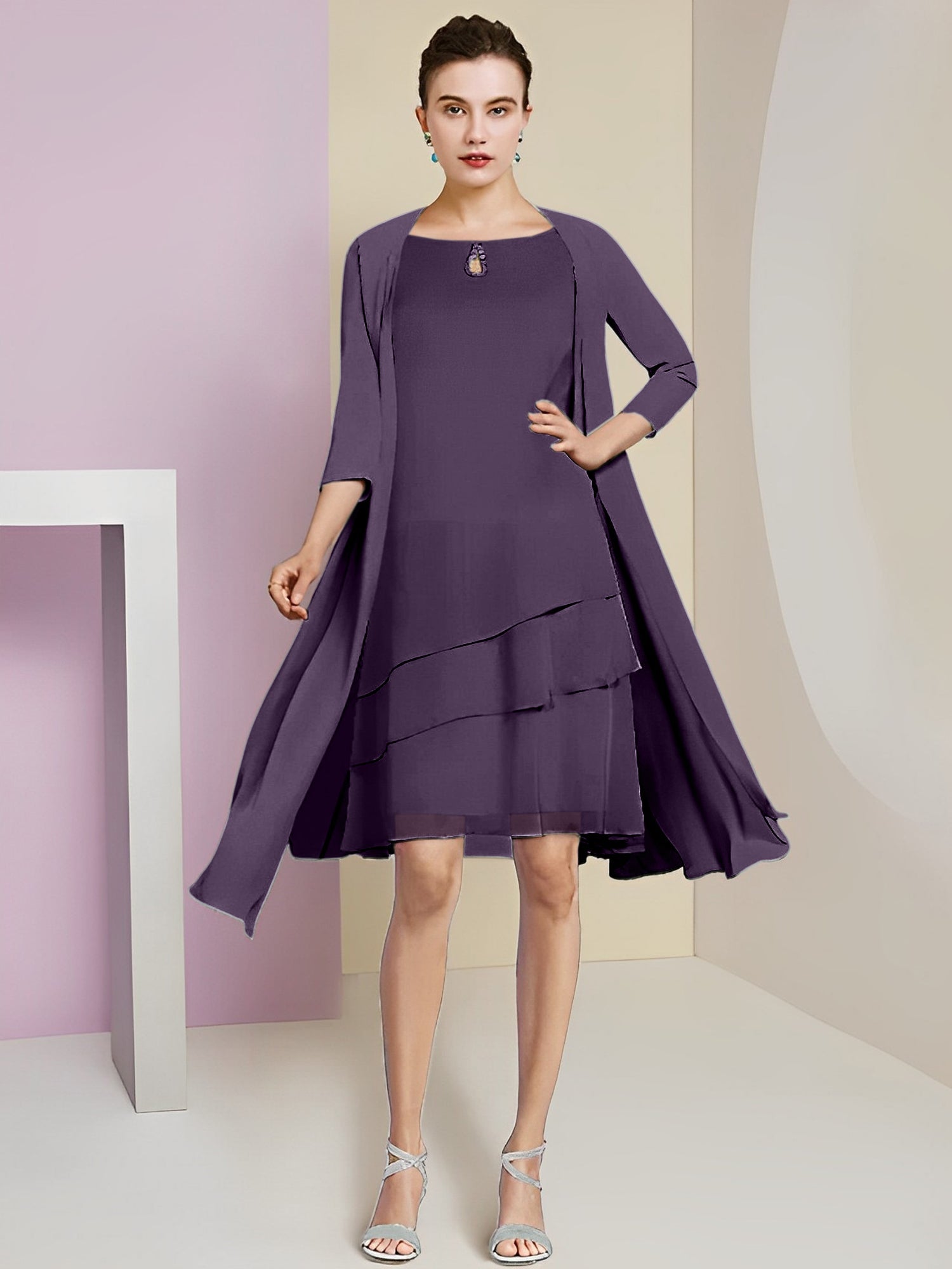 Princess Jewel Neck Knee-Length Mother of the Bride Dresses