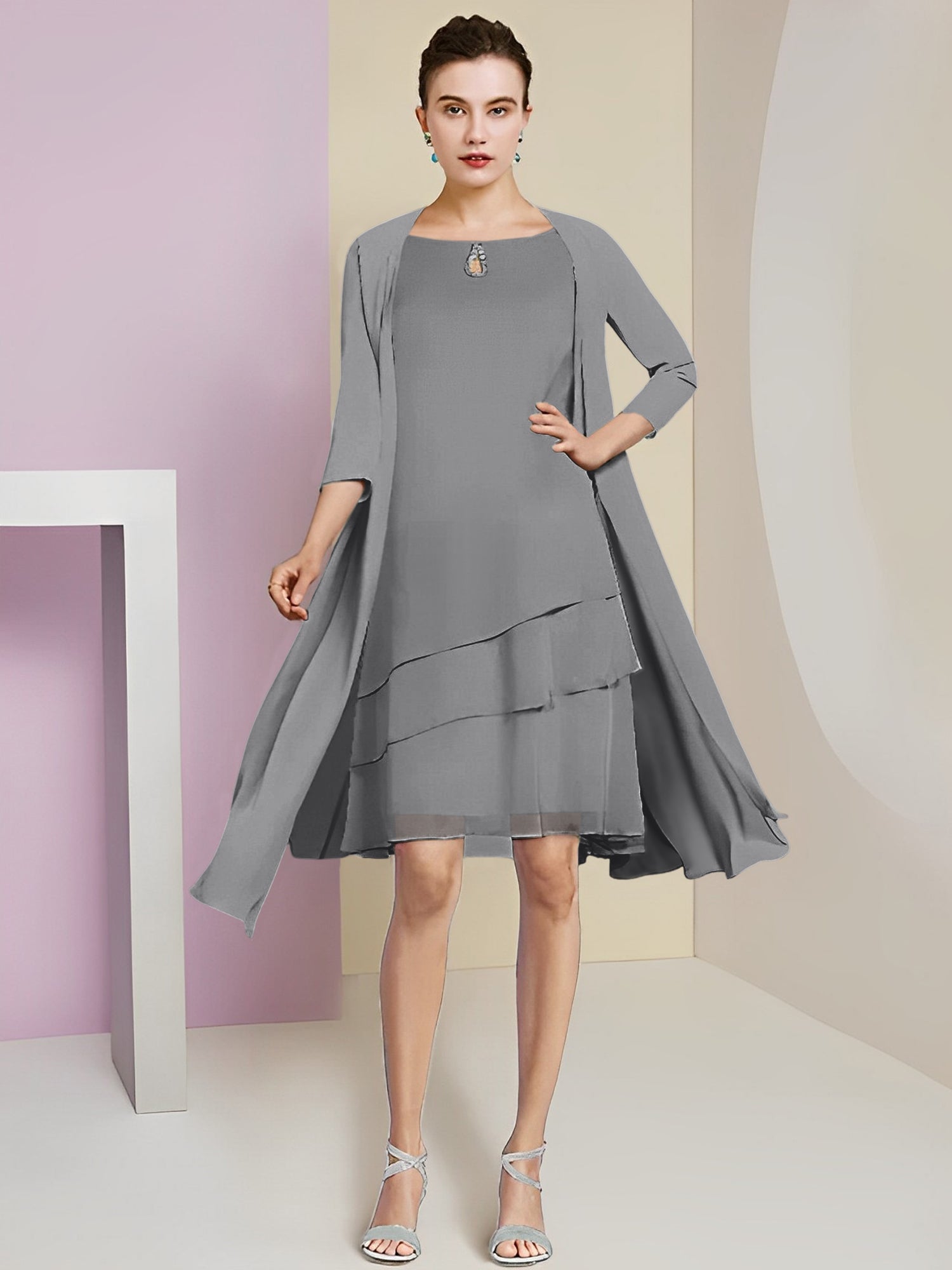 Princess Jewel Neck Knee-Length Mother of the Bride Dresses