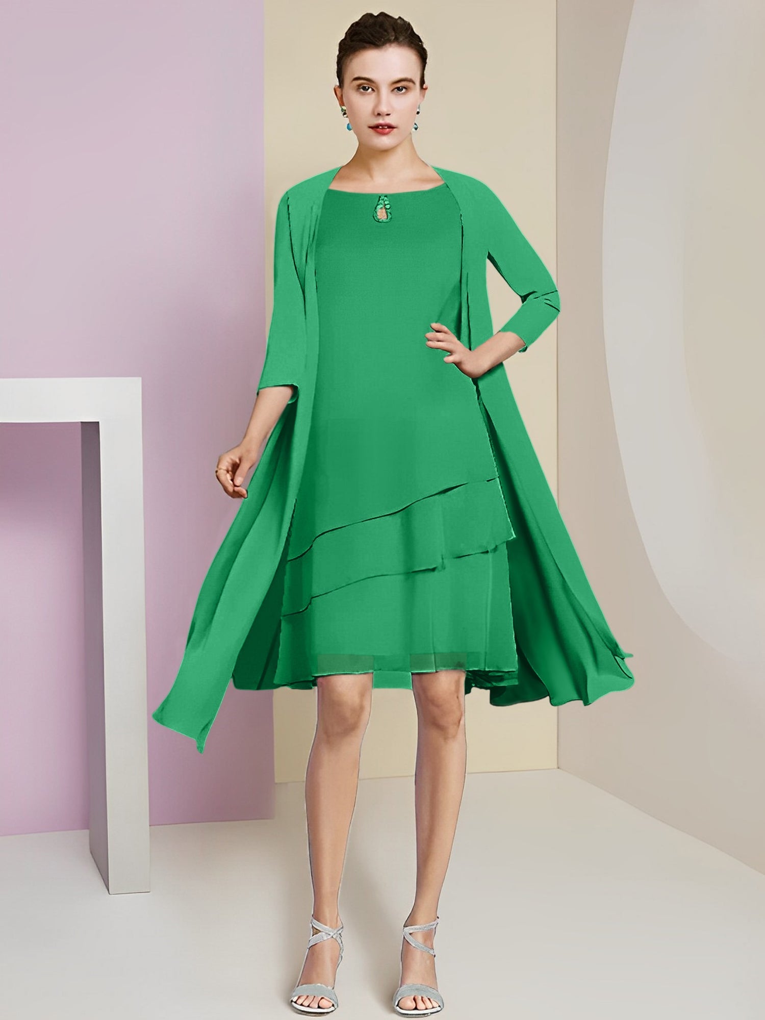 Princess Jewel Neck Knee-Length Mother of the Bride Dresses