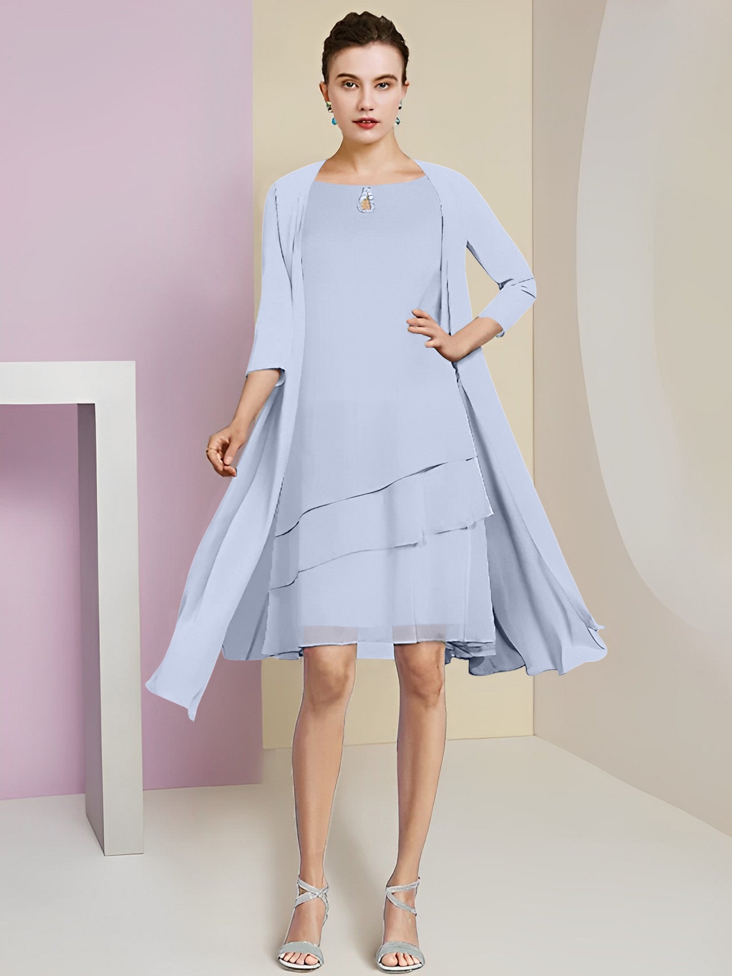 Princess Jewel Neck Knee-Length Mother of the Bride Dresses