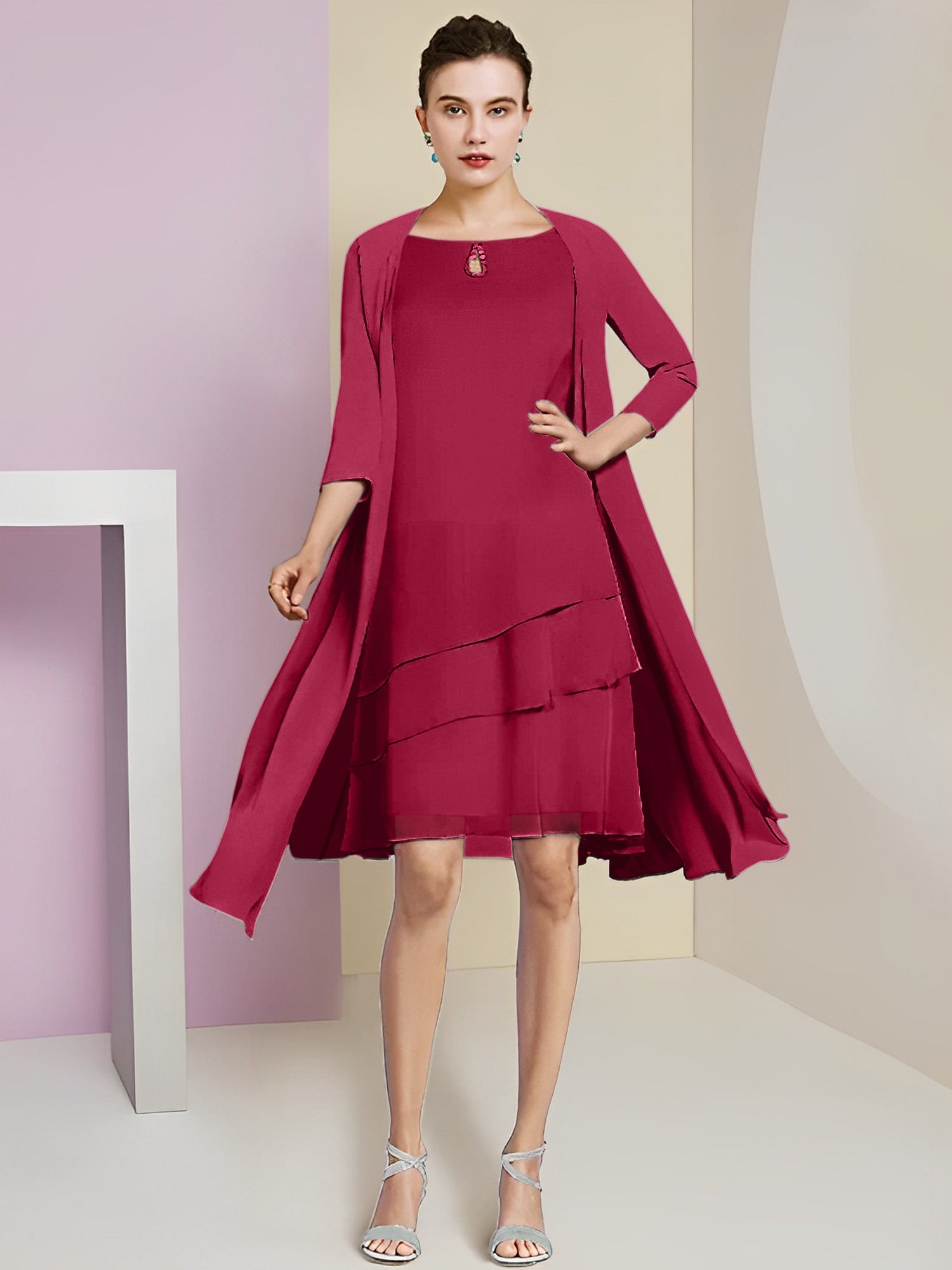 Princess Jewel Neck Knee-Length Mother of the Bride Dresses