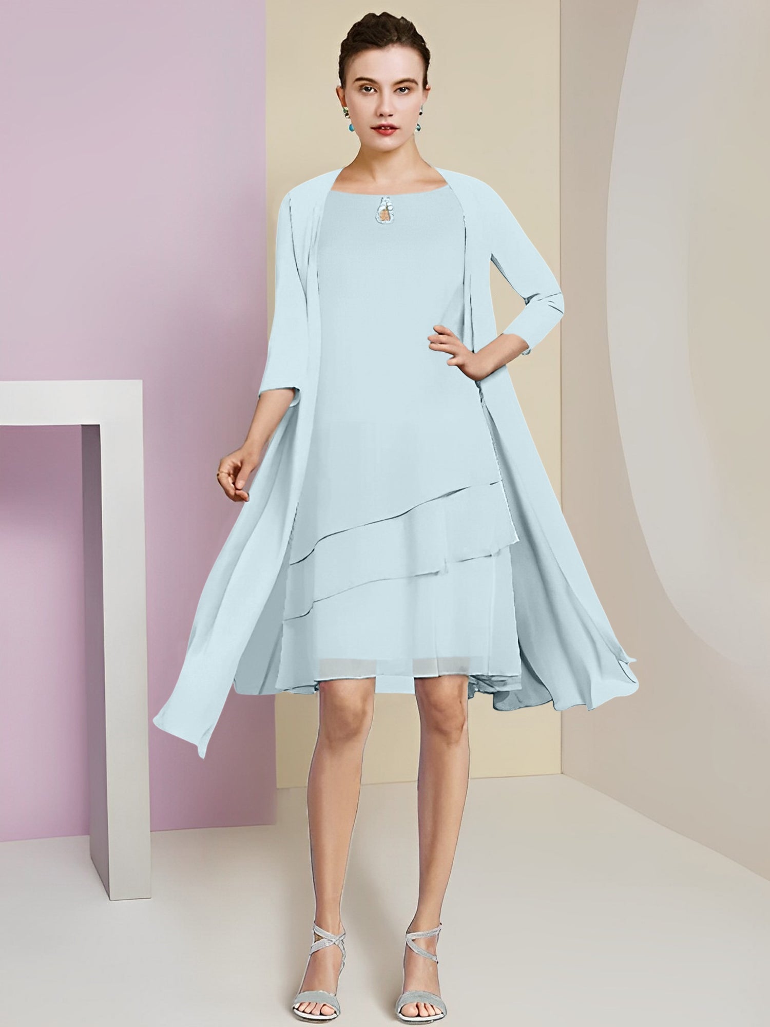 Princess Jewel Neck Knee-Length Mother of the Bride Dresses